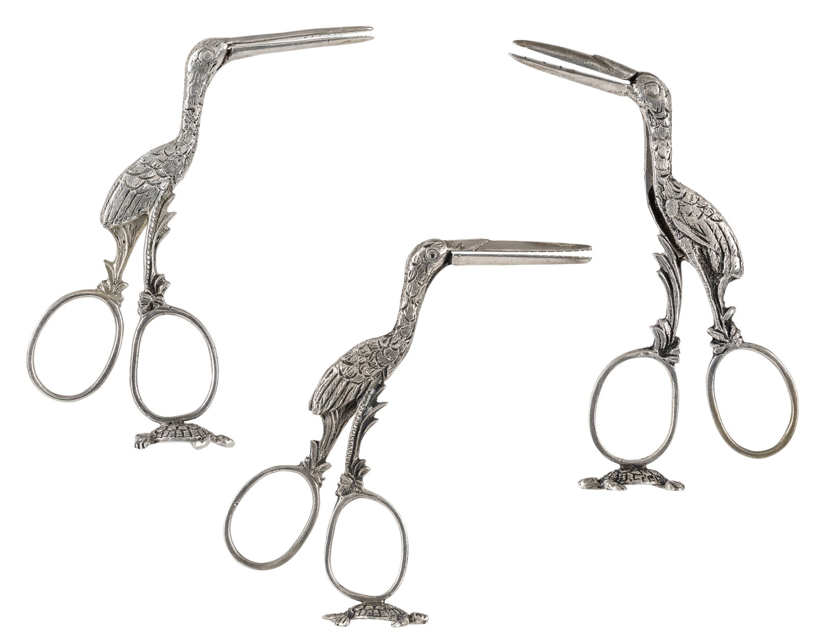 3 vintage silver sugar tongs, crane and turtle - Début XXe siècle (1 of 4)