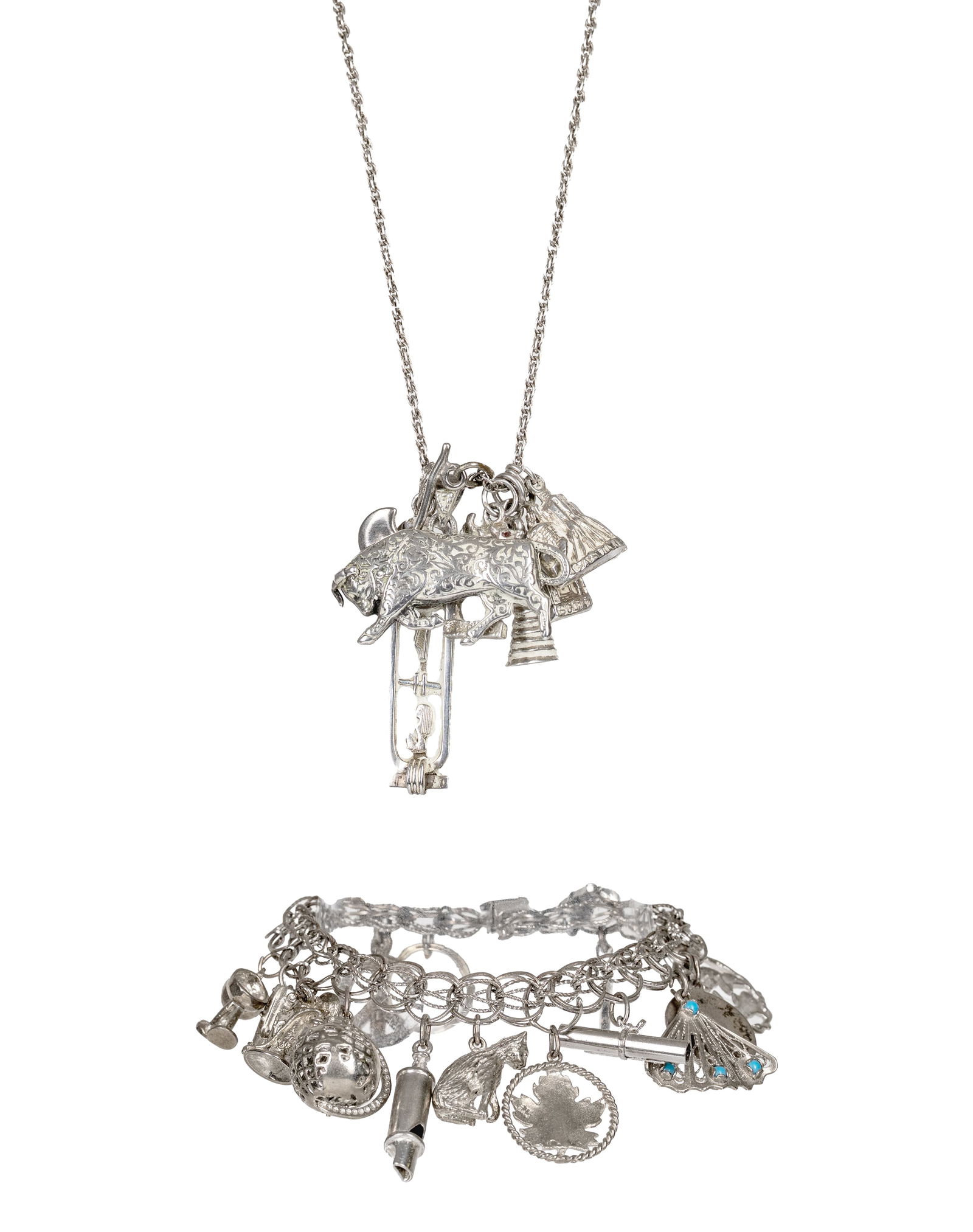 Silver charms necklace and bracelet (1 of 4)
