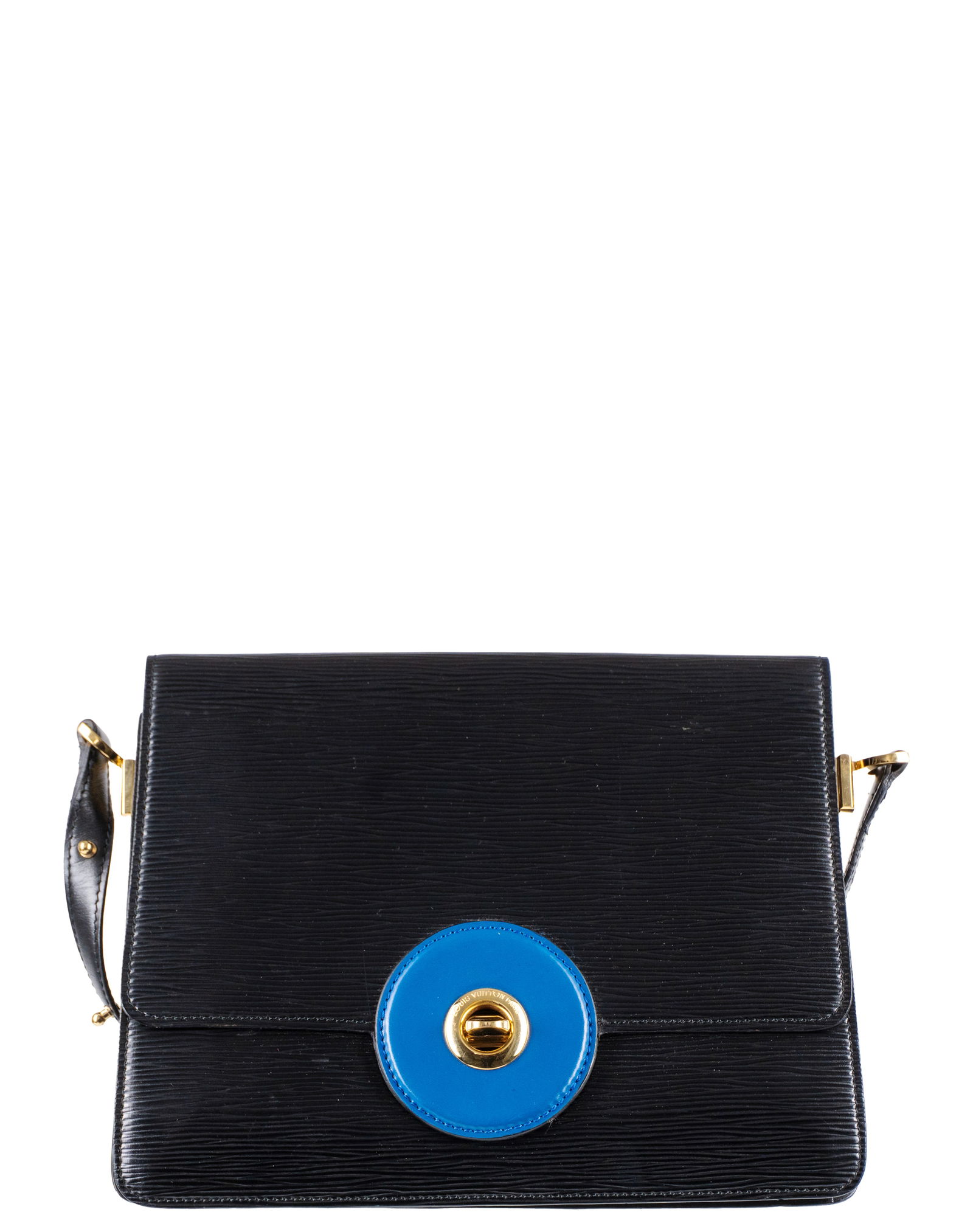 Louis Vuitton - Black and Blue Epi Leather "Saint-Cloud" Shoulder Bag: Louis Vuitton Black and Blue Epi Leather "Saint-Cloud" Shoulder Bag Description (FR): Rare sac bandoulière Louis Vuitton, modèle Saint-Cloud, confectionné en cuir Épi noir texturé. Cette version