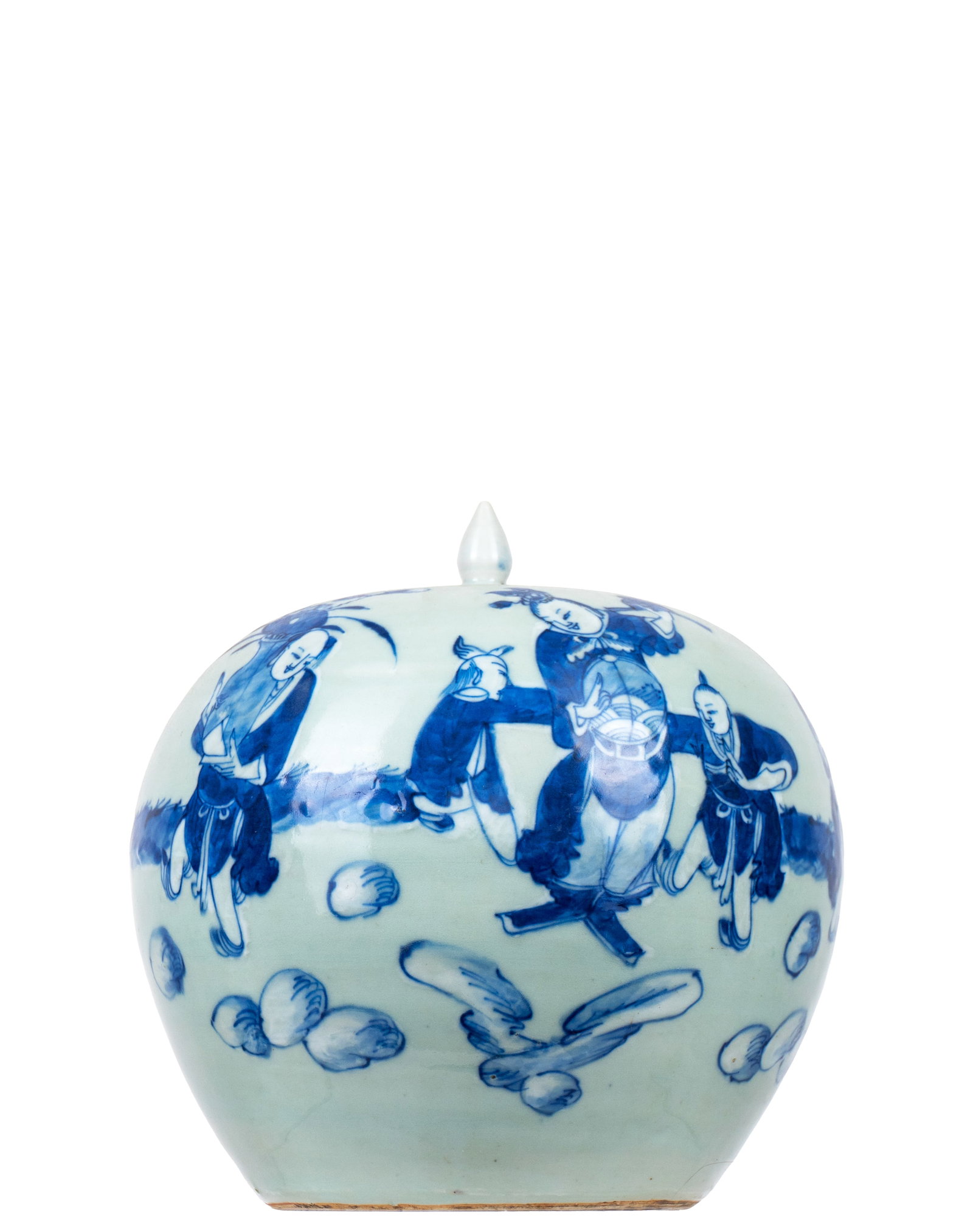 Celadon \ Blue ginger jar - XVIII-XIXe siècle: Celadon \ Blue ginger jar (XVIII-XIXe siècle) Description (FR): Danceurs Description (EN): Dancers Dimension (PO): Hauteur 25 cm, diametre 20 cm Rapport de condition: Sur demande, nous nous