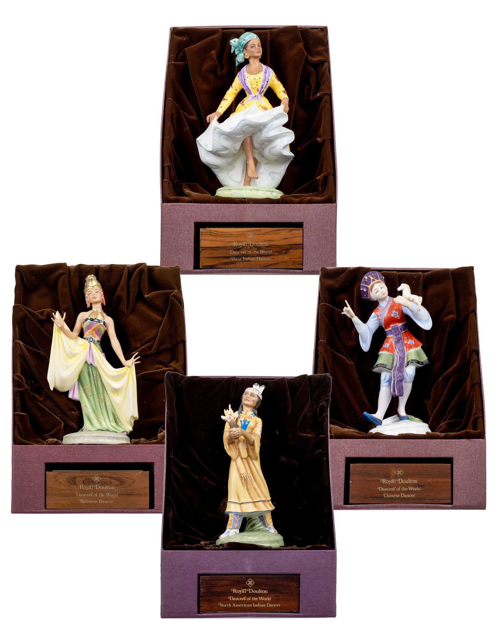 Royal doulton - 4 figurines "Dancers of the world" - 1980, 1981-1982: Royal doulton 4 figurines "Dancers of the world" (1980, 1981-1982) Description (FR): Inclut HN2808 Balinese dancer # 465 / 750, 1982 HN2809 North american indian dancer, # 425 / 750, 1982, HN 2384, We