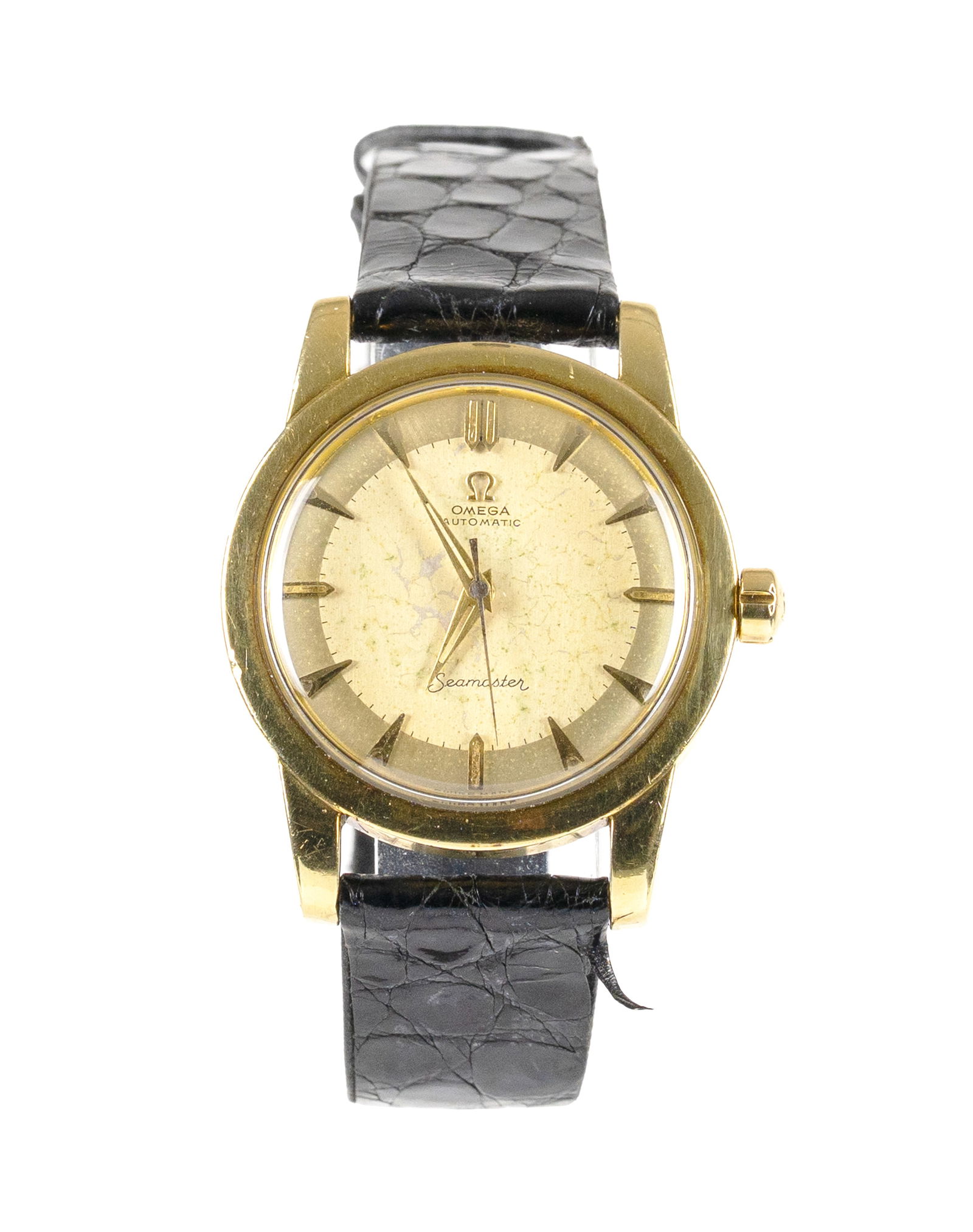 OMEGA Seamaster Vintage Automatic, "Stardust" Patina Dial: A true staple of Swiss watchmaking, this vintage Omega Seamaster embodies the timeless elegance of the 1950s/1960s. The case features a "gold capped" finish over a stainless steel caseback. The