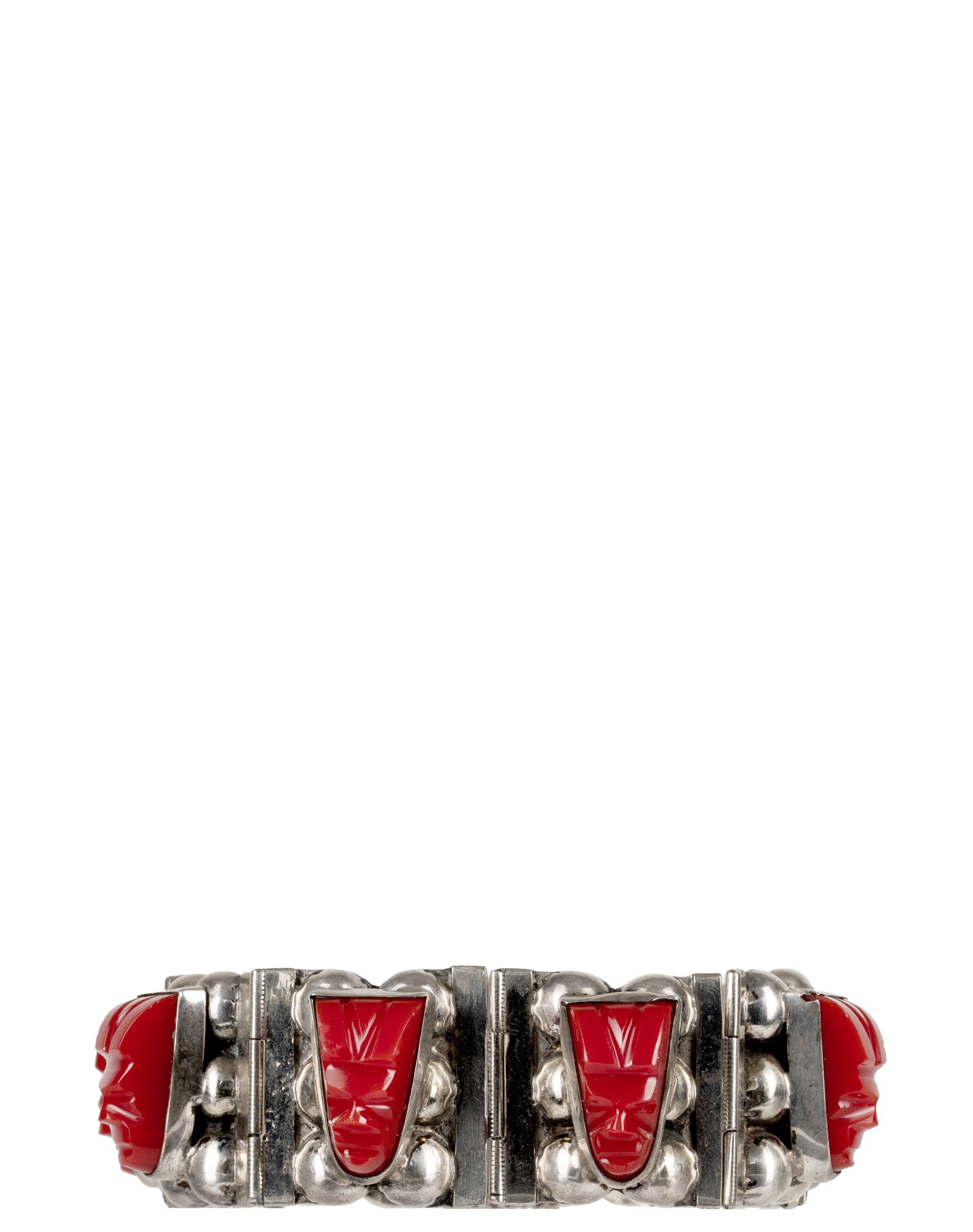 Silver bracelet with stones: Mexico Bracelet en argent et pierres Argent sterling serti de 8 pierres pesant 58.8 gr Dimension: 8" long x 1" large 20cm long x 2.3cm large ------------- Mexico Silver bracelet with stones 