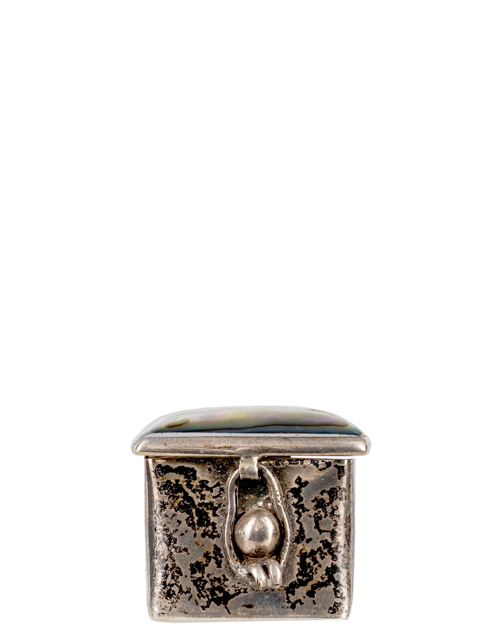 Mexican Sterling Silver Mother of Pearls Pills Box: Mexico Boîte à pilules en argent massif mexicain et nacre Pillulier en argent sterling, sertie de nacre de perles Poids : 25 g Dimension: 1" x 1" x 1" - ------------- Mexico Mexican