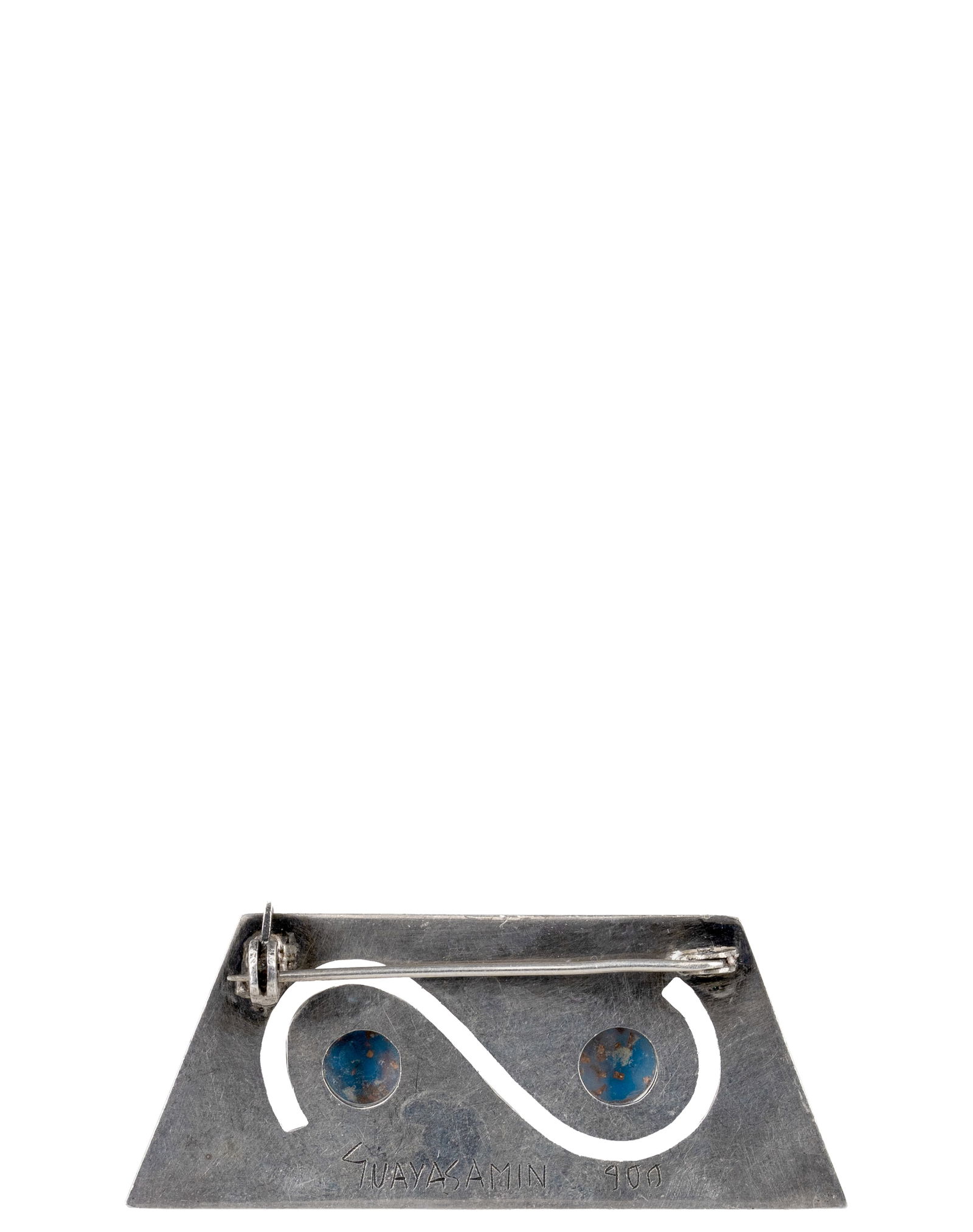 OSWALDO GUAYASAMIN (1919-1999) - Ecuadorian .900 Silver Brooch set with Blue Stones - 2