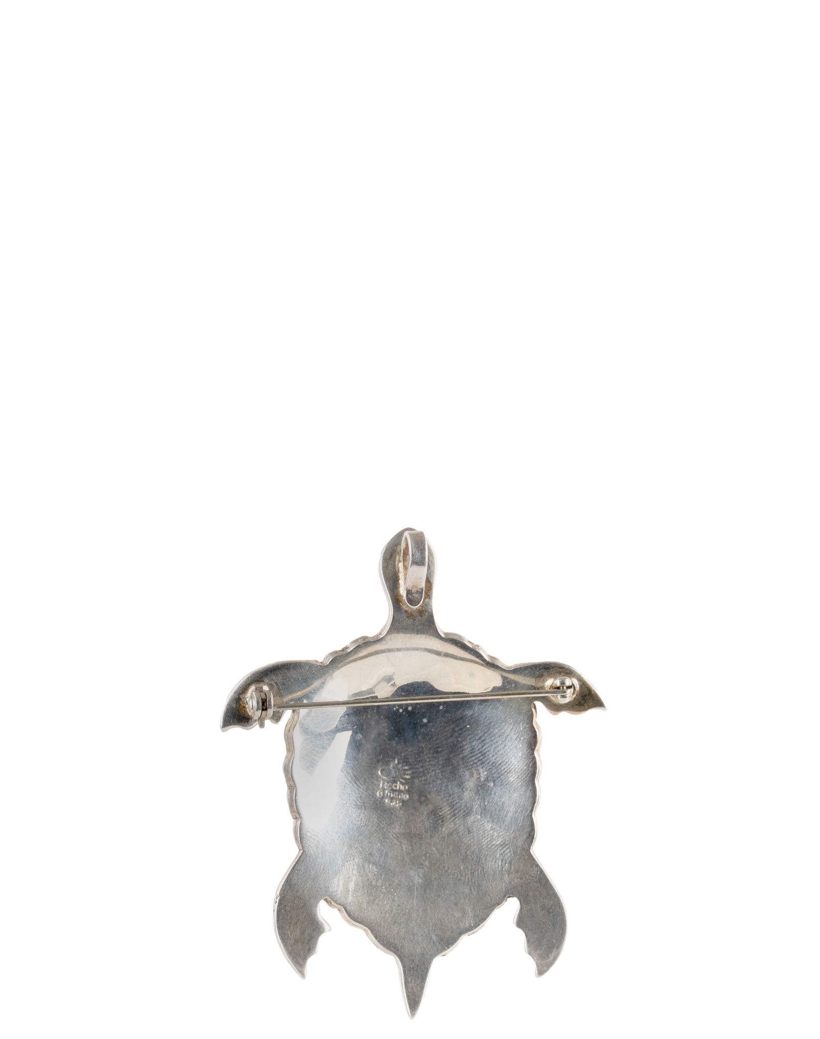 Sterling Silver Turtle Shaped Green Turquoises Inlaid Brooch/Pendant - 2