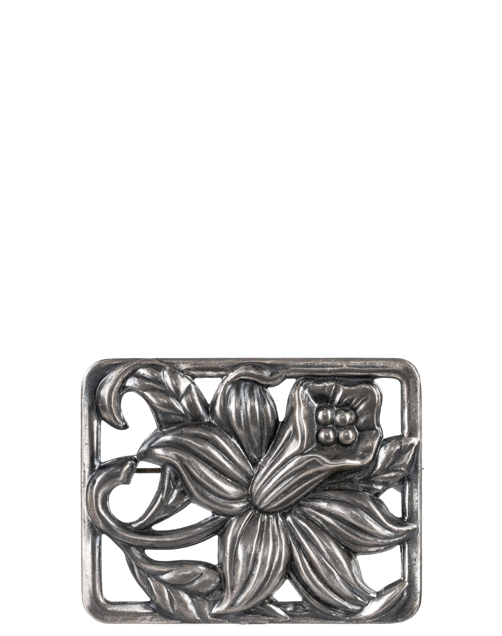 Danecraft - Sterling Silver Lily Flower Brooch: Danecraft Broche en argent sterling en forme de lys Broche en argent sterling representant une fleur de lys, signée au dos Danecraft Sterling, Poids : 27.6 g Dimension: 2 1/2" x 2" - 