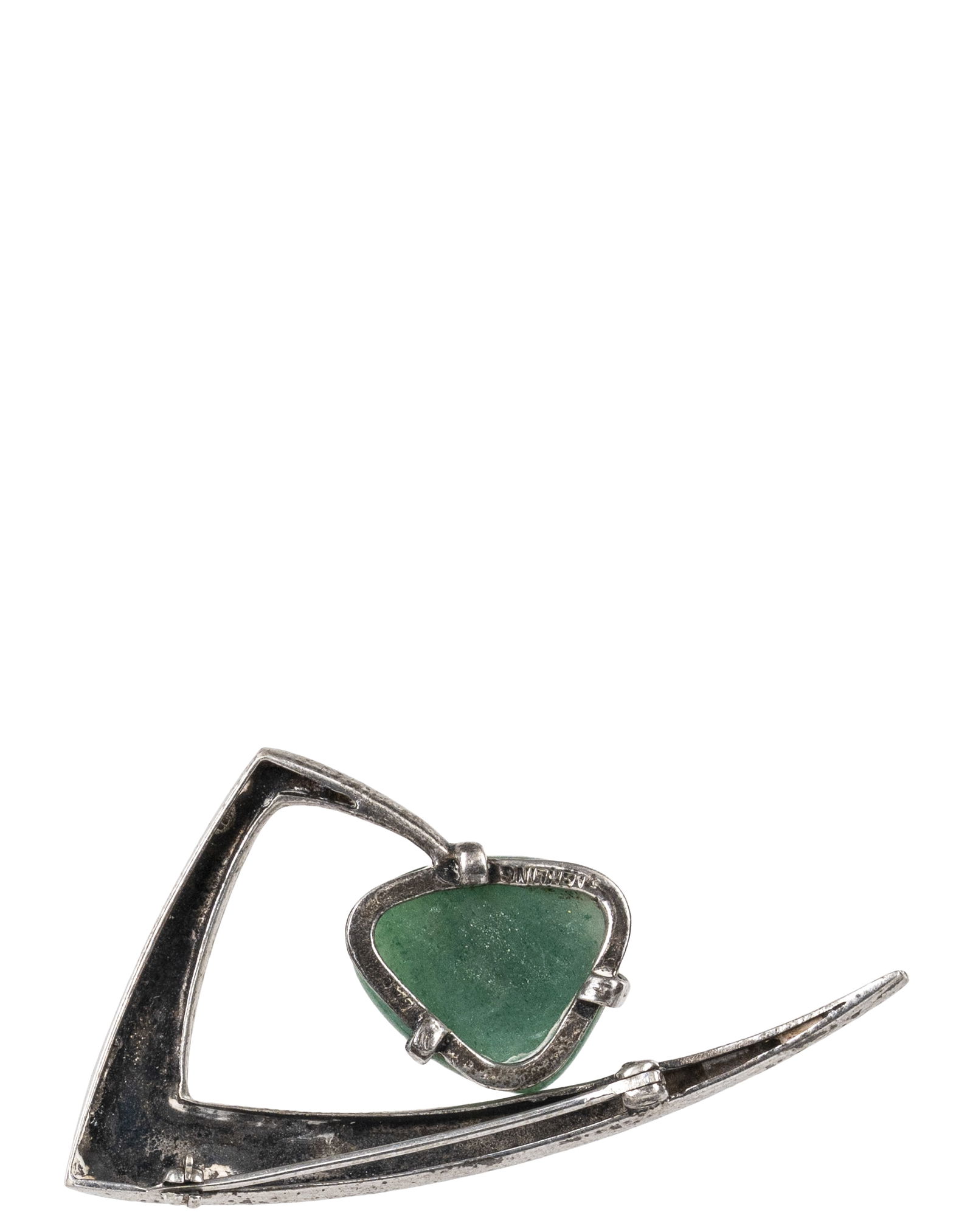 Modernist Sterling Silver Green Stone Brooch - 2