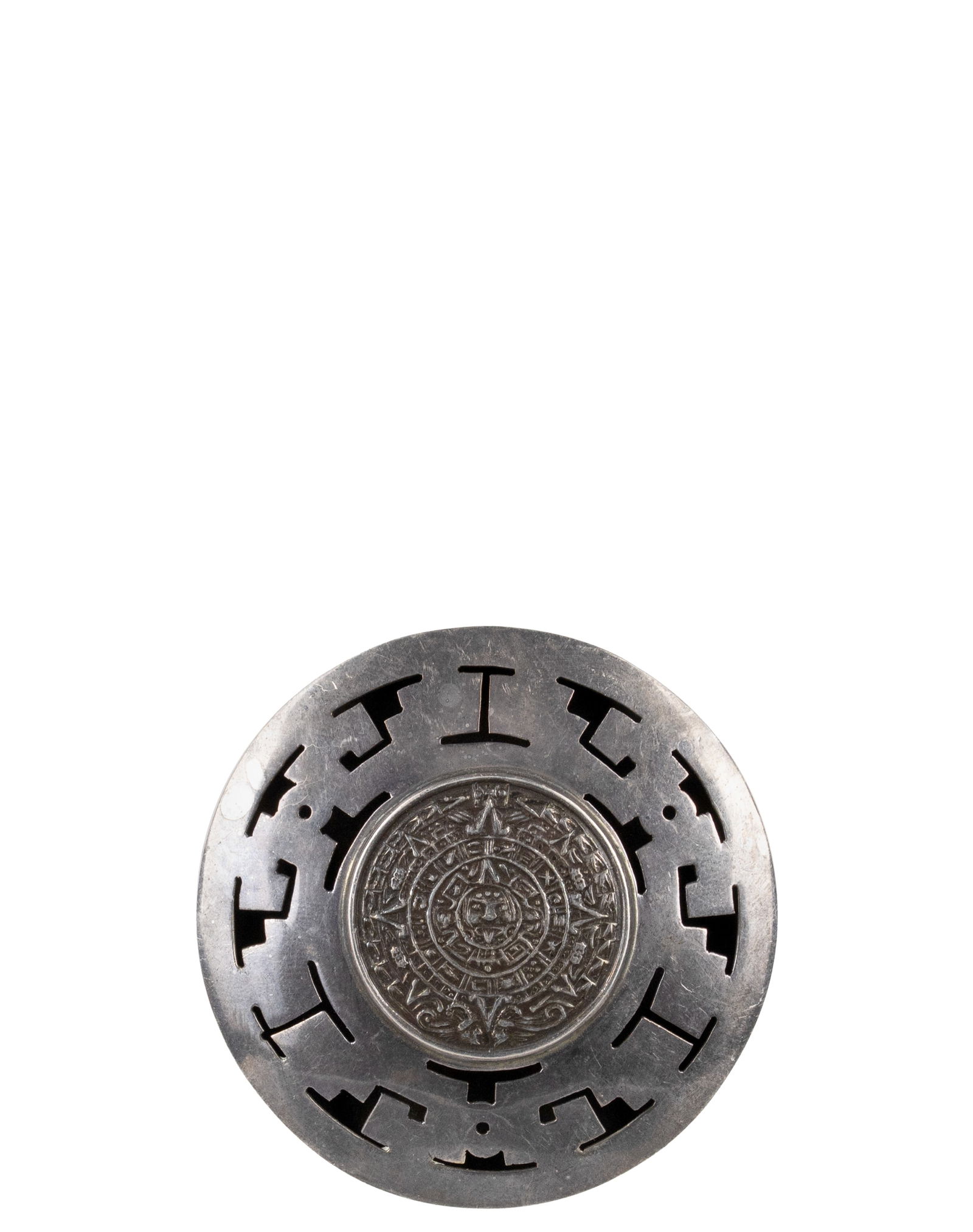Vintage Sterling Silver Maya Calendar Brooch Pendant: Broche/pendentif vintage en argent sterling représentant un calendrier maya Broche pendentif en argent sterling Poids : 18.3 g Dimension: 2" x 2" - ------------- Vintage Sterling Silver