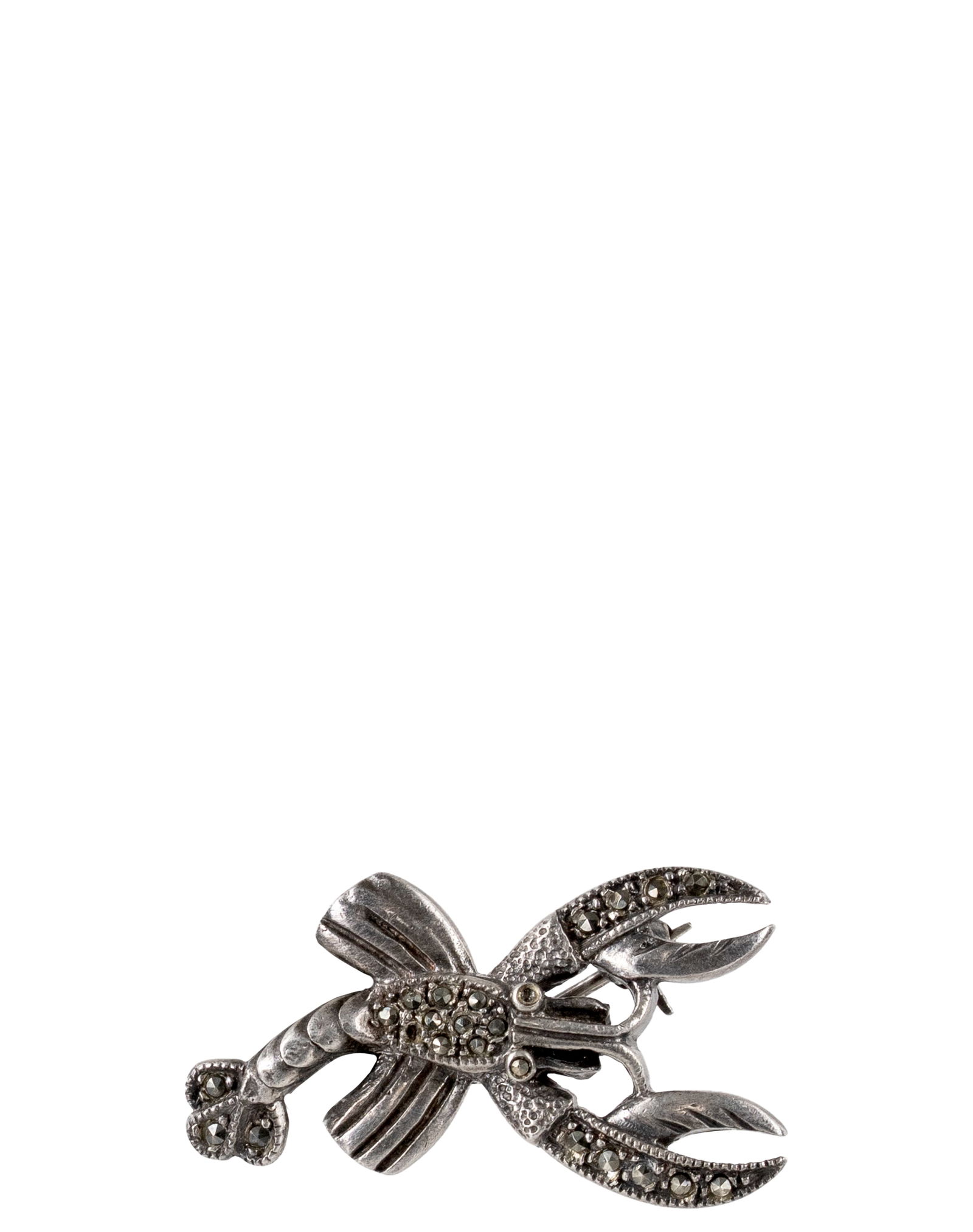 Sterling Silver Lobster Brooch, set with Marcasites: Broche mousqueton en argent massif sertie de marcassites Broche en argent sterling representent un homard, sertie de marcassites. Poids : 7.8 g Dimension: 1 1/2" x 1" - ------------- Sterling