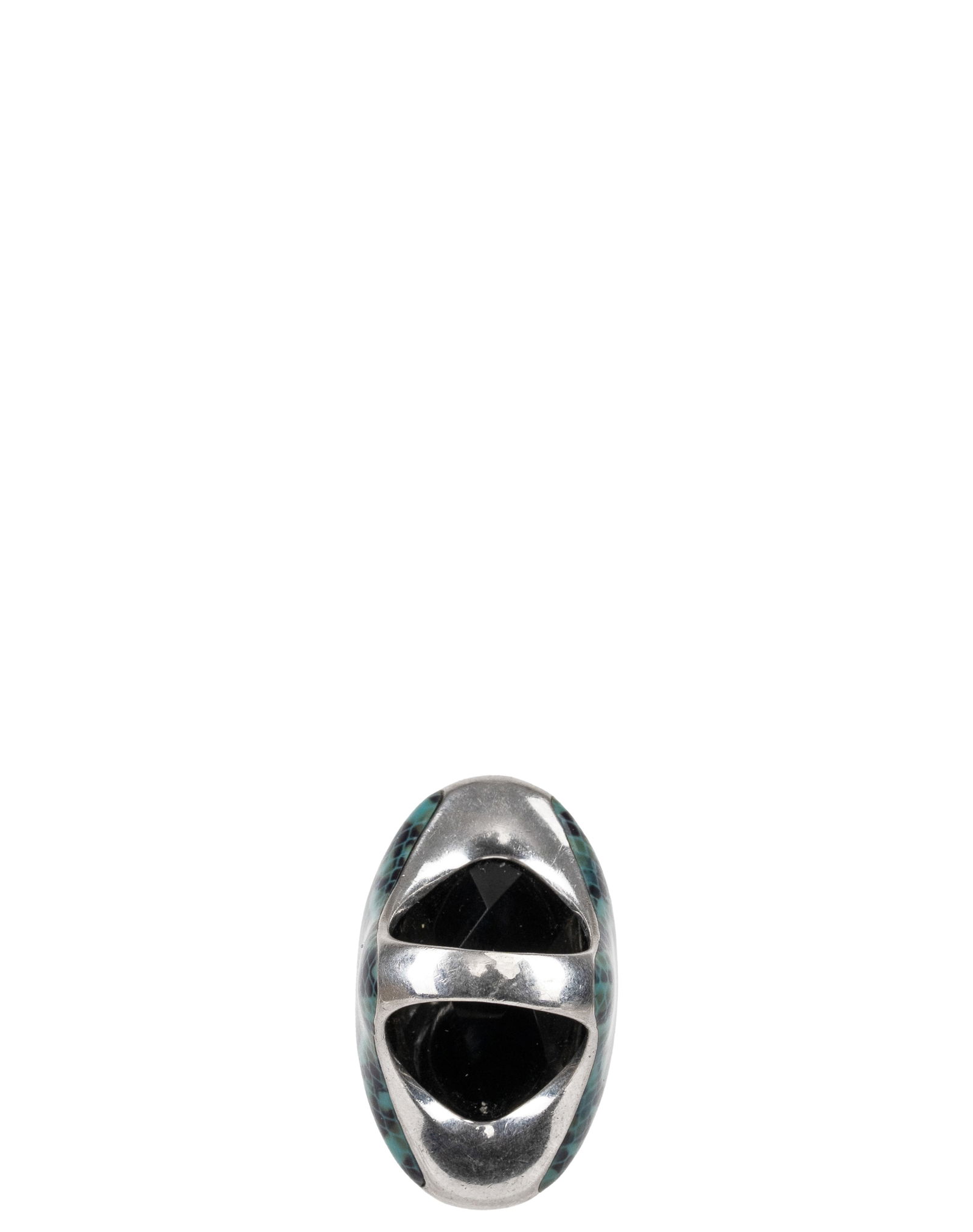 Large Sterling Silver Black Stone Ring - 4