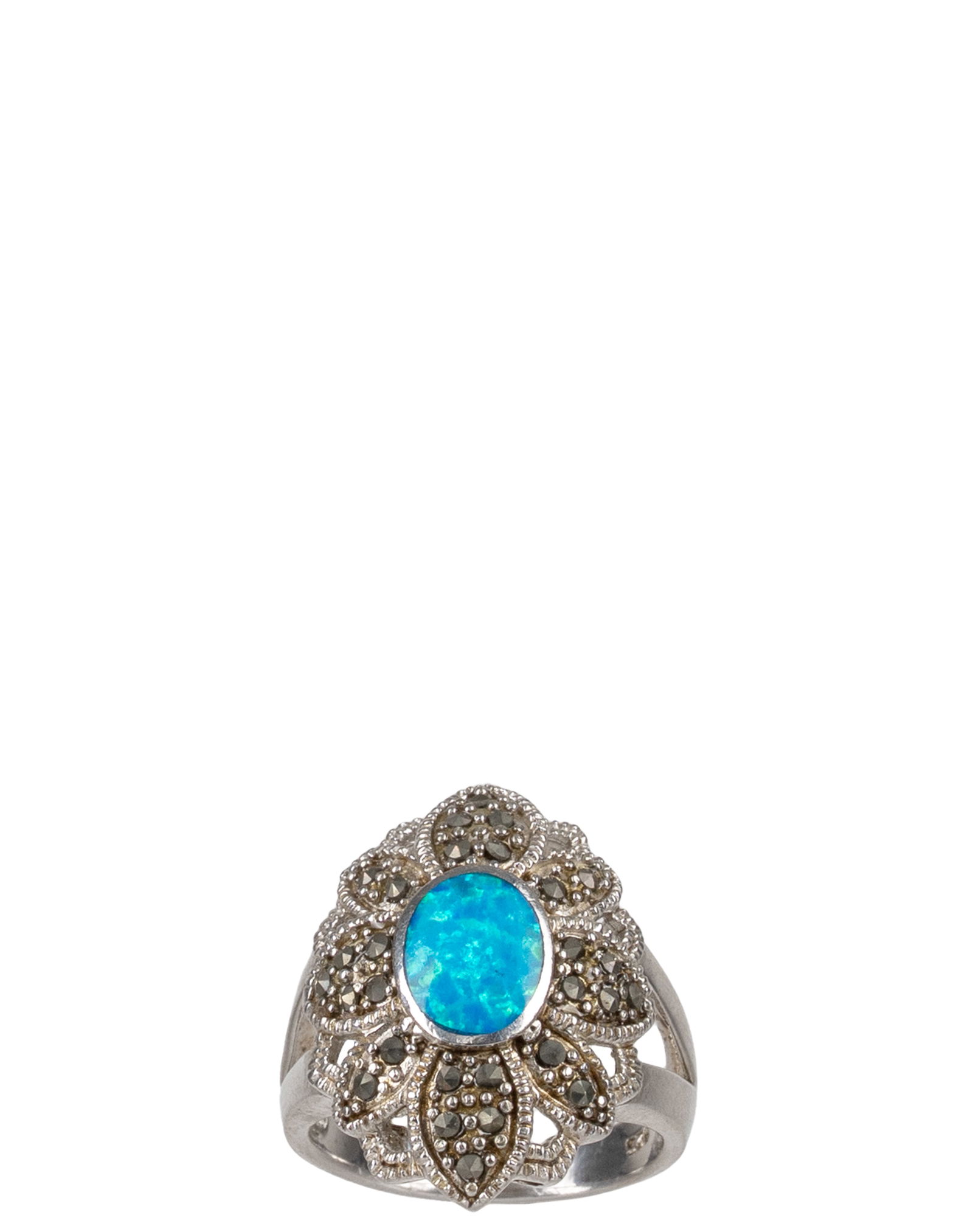Sterling Silver Opal and Marcassites Ring: Bague en argent sterling, opale et marcassite Bague en argent sterling, sertie d'une Opale et de Marcassites Poids : 6.4 g Dimension: Grandeur : 7 Grandeur : 7 ------------- Sterling Silver