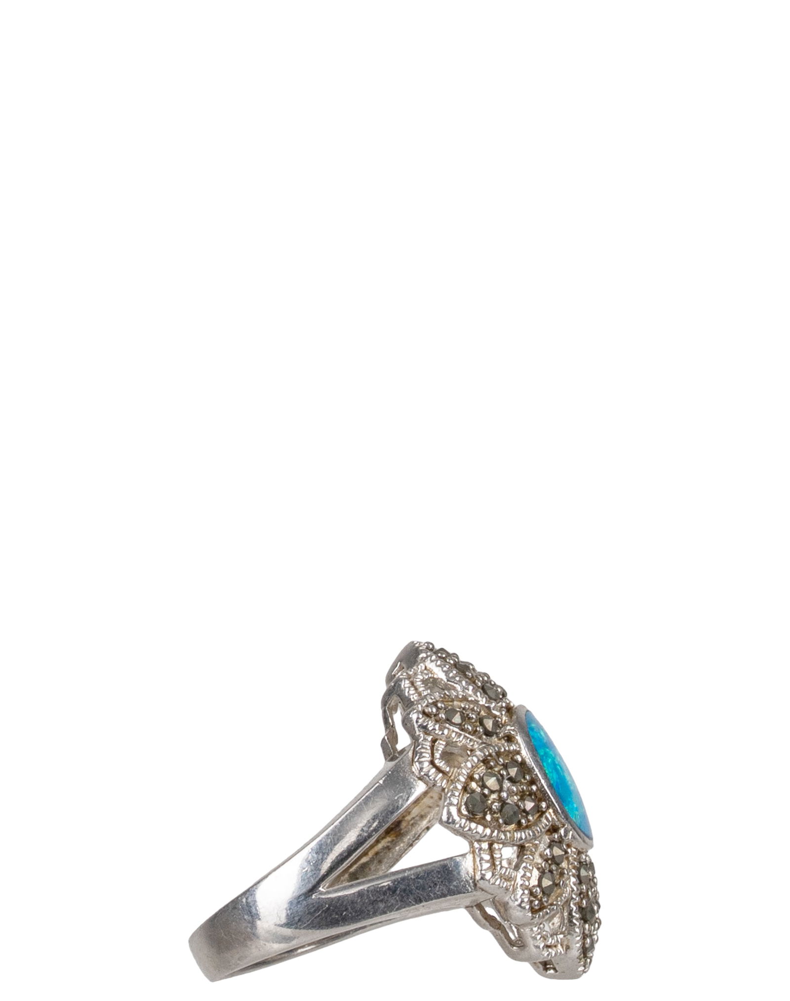 Sterling Silver Opal and Marcassites Ring - 2