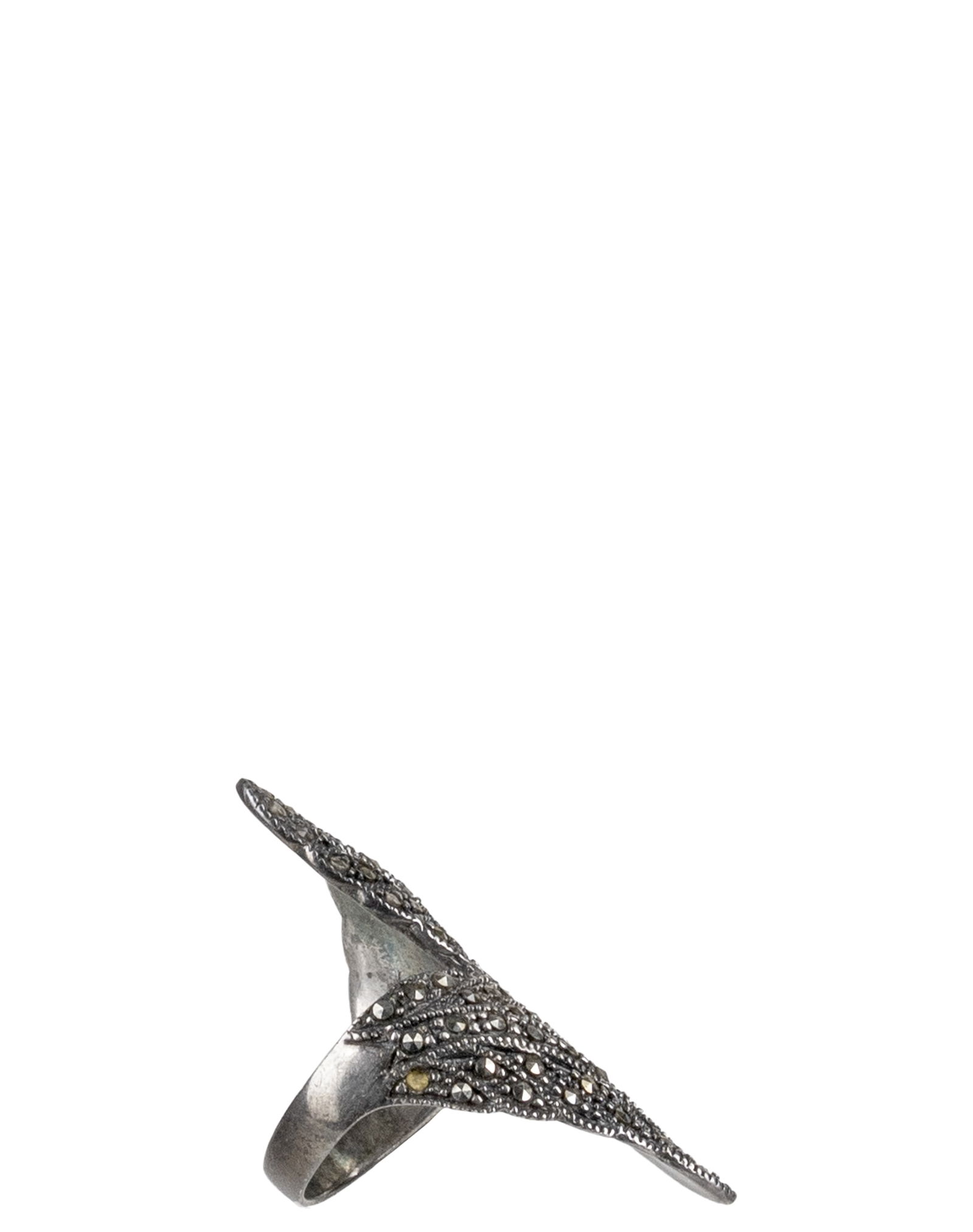 Vintage Sterling Silver Leaves Shaped Marcassites Ring - 3