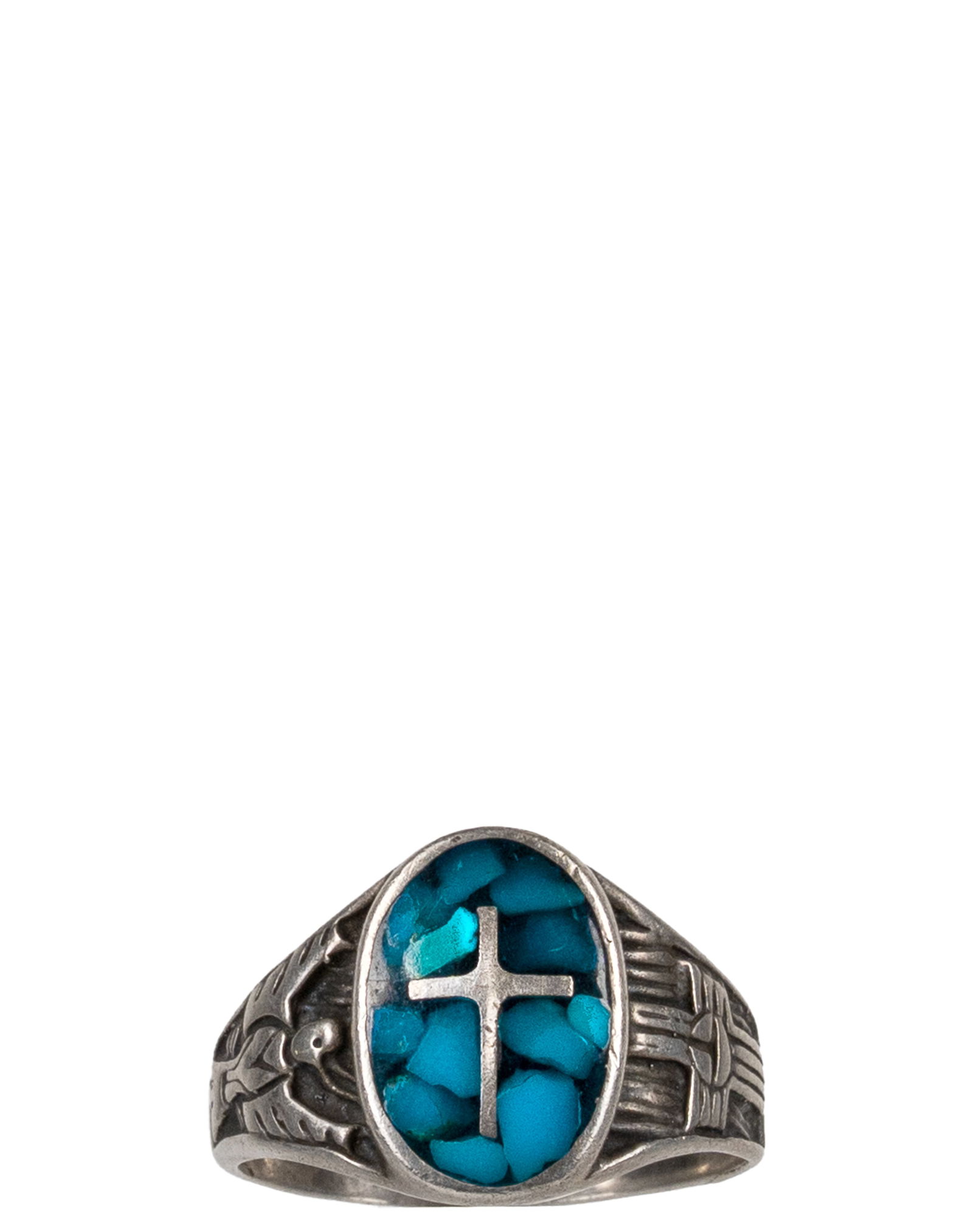 Sterling Silver Cross Ring, inlaid with turquoises: Bague croix en argent massif, incrustée de turquoise Bague en argent sterling, incrustée de turquoises Poids : 7.2 g Dimension: Size: 11 - ------------- Sterling Silver Cross Ring,