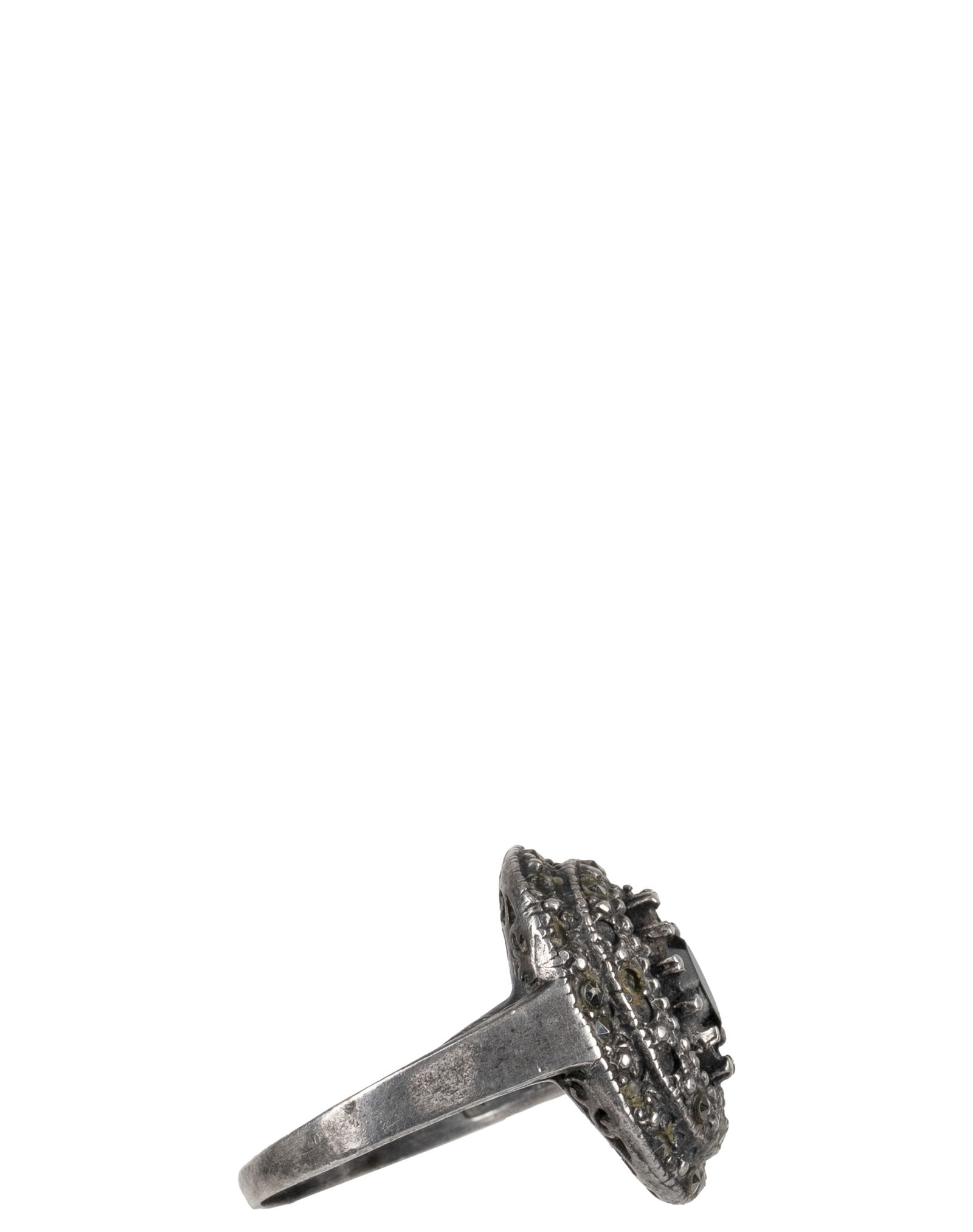 Vintage Sterling Silver Marcasites and Onyx Ring - 2