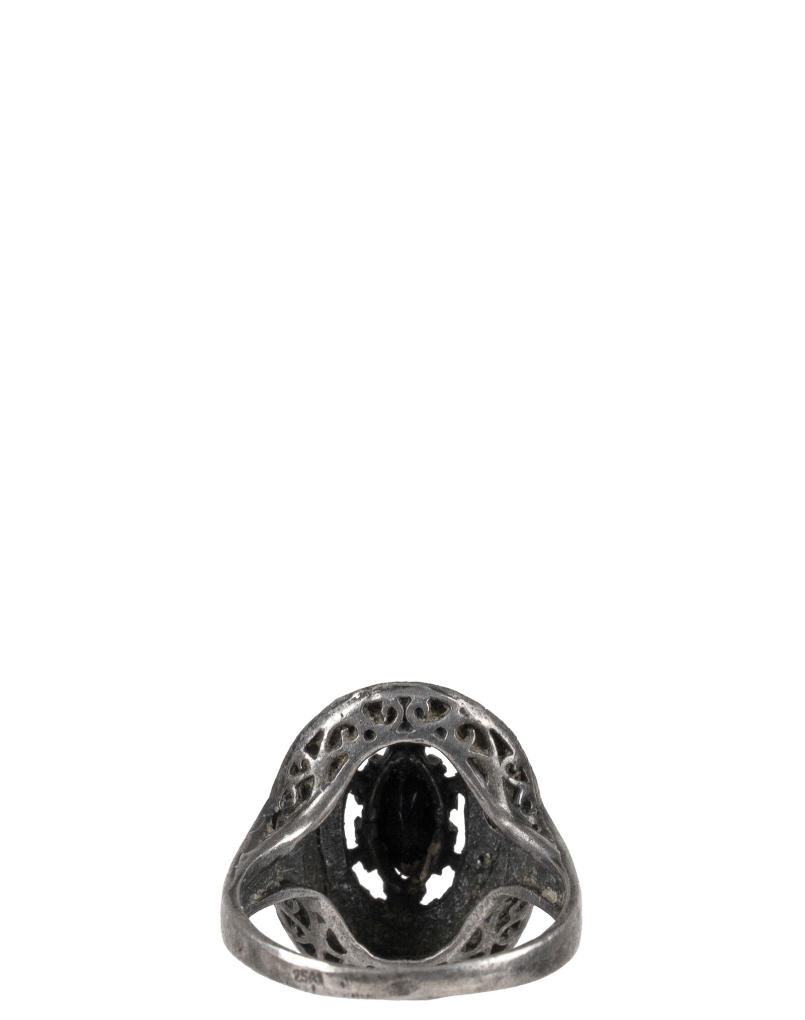 Vintage Sterling Silver Marcasites and Onyx Ring - 3