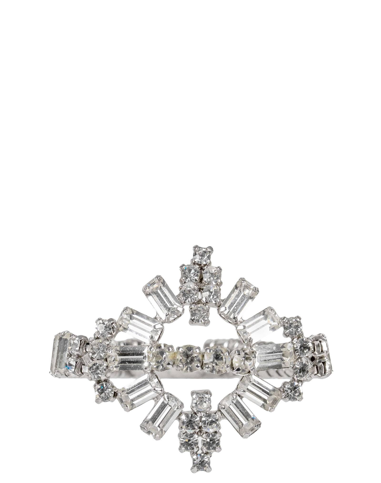 Jayflex - Sterling silver bracelet with crystal stones: Jayflex Bracelet en argent et pierres de crystal Argent sterling serti de pierres de crystal blanche pesant 16.8gr Dimension: 6.25" long x 1.5" au milieu 16cm long x 4cm in the middle ------------- Ja