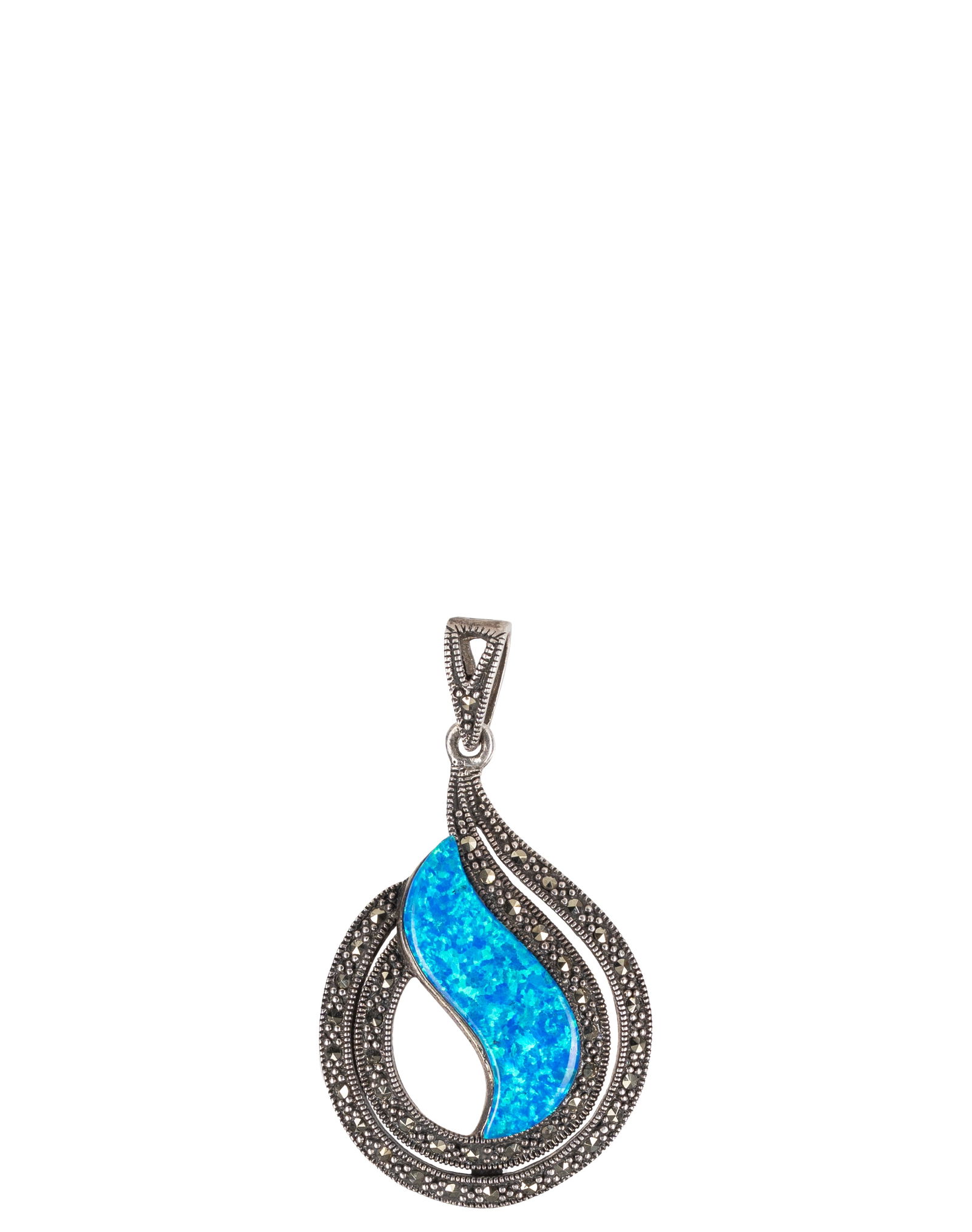 Vintage Sterling Silver Opal and Marcassites Pendant: Pendentif vintage en argent sterling, opale et marcassites Pendentif en argent sterling sertie d'une opal et de marcassites Poids : 6.1 g Dimension: 2" x 1" - ------------- Vintage Sterling