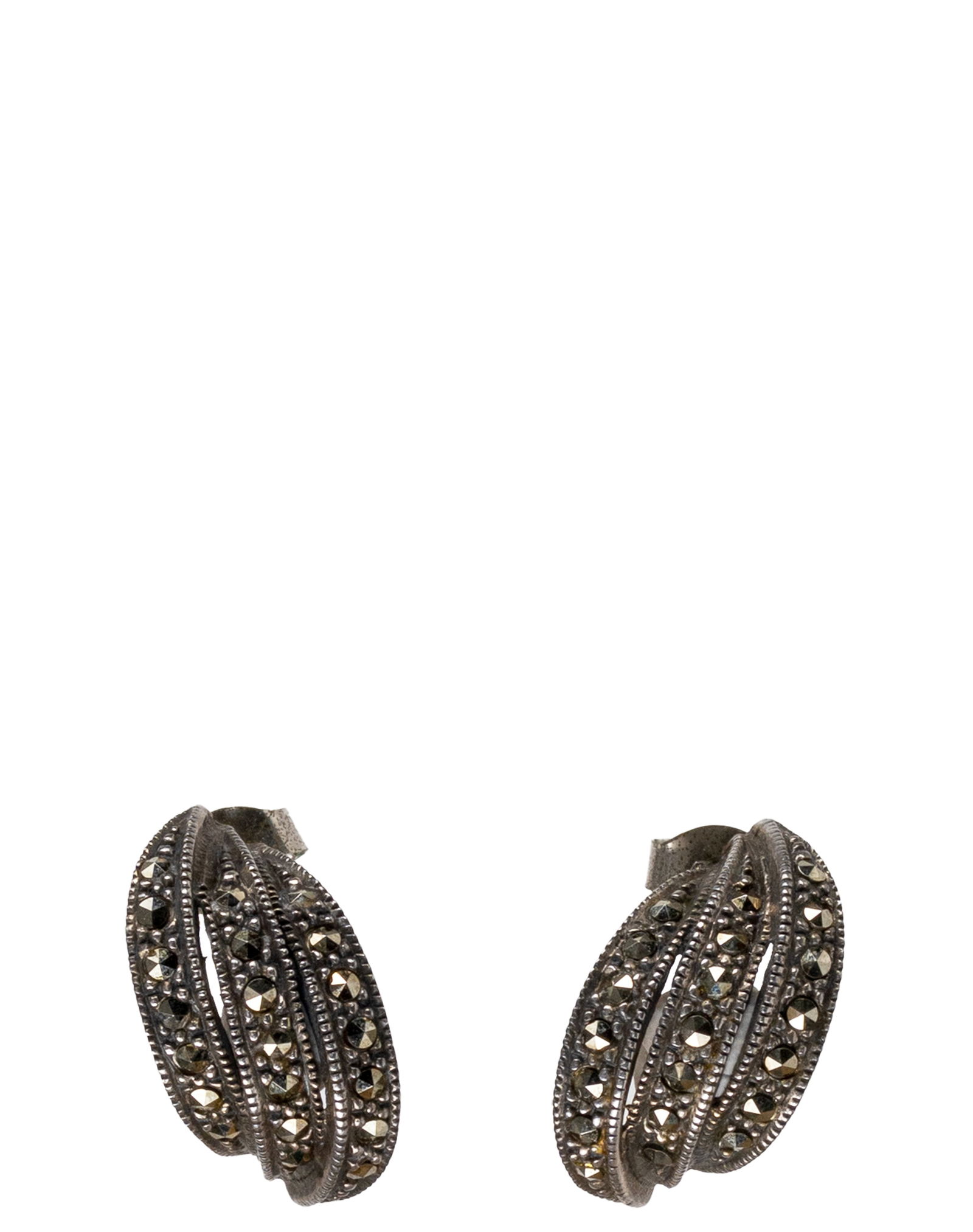 Vintage Sterling Silver Earrings: Boucles d'oreilles vintage en argent sterling Paire de boucles d'oreilles en argent sterlin, sertie de marcassites, Poids : 4 g Dimension: 1/2" x 1/4" - ------------- Vintage Sterling Silver