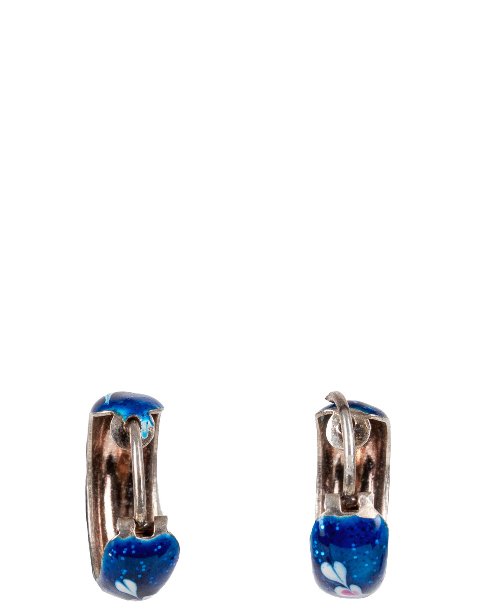 Vintage Sterling Silver Blue Enamel Earrings - 2