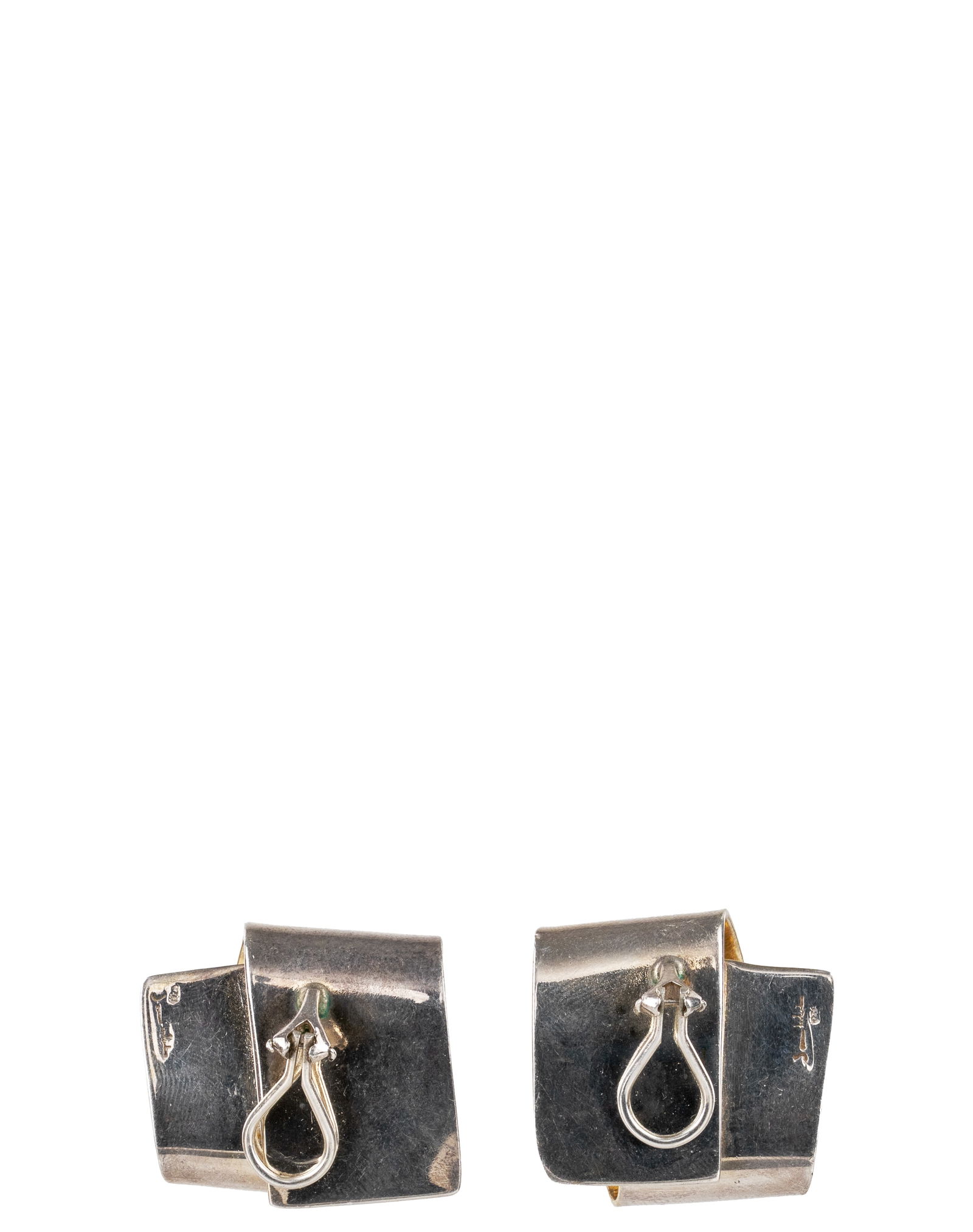 Designer Modernist Sterling Silver Heavy Earrings Signed - 2