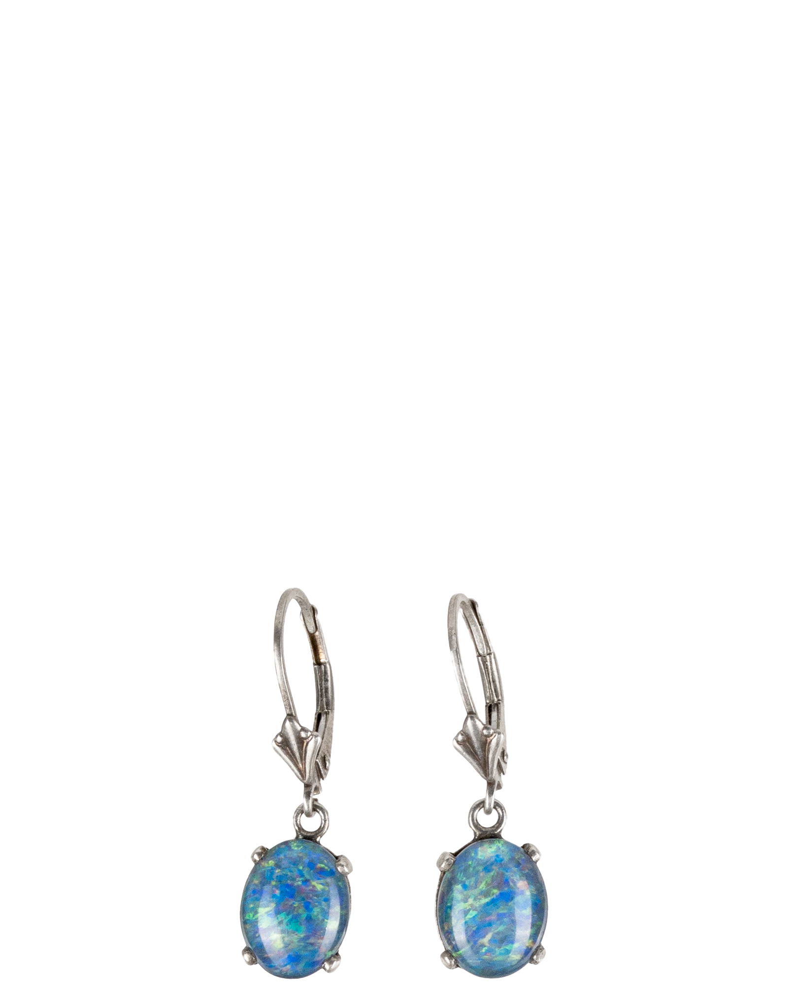 Sterling Silver Opal Look Earrings: Boucles d'oreilles en argent sterling et opale Paire de boucle d'oreilles en argent sterling, sertie de pierre ressemblant a des opales Poids : 2 g Dimension: 1" x 1/4" - ------------- 