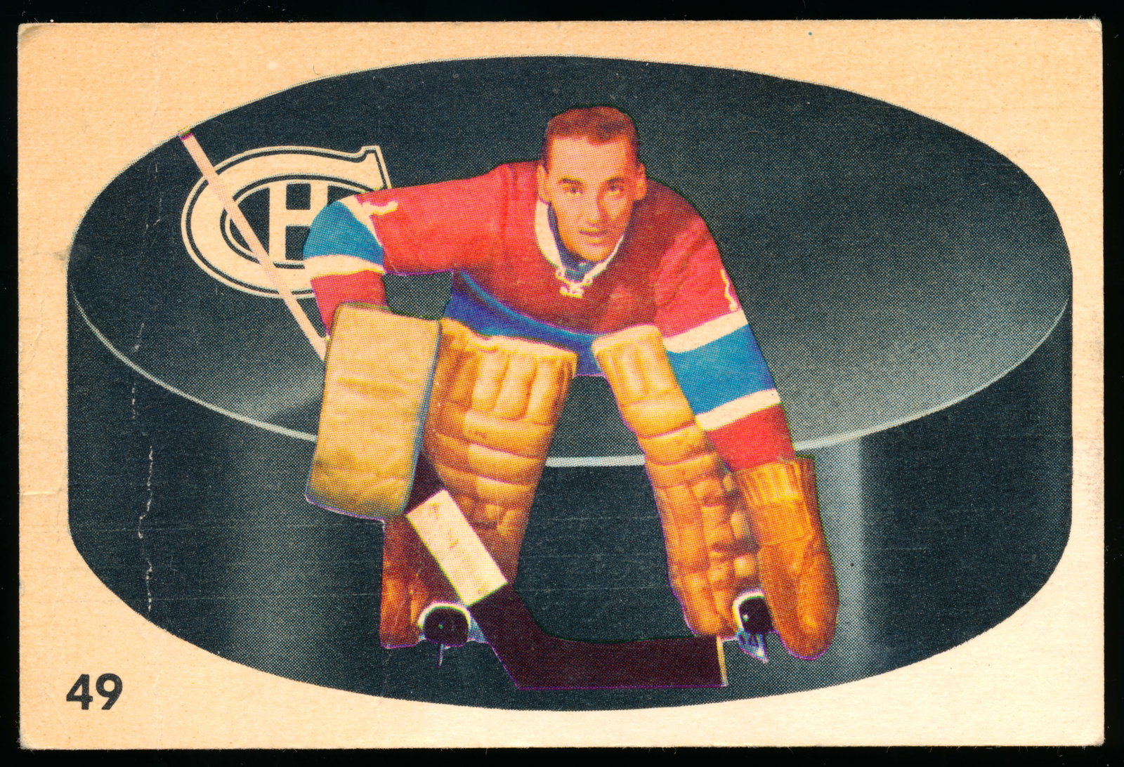 Jacques Plante - 1962-63 Parkhurst #49: Jacques Plante 1962-63 Parkhurst #49 1962-63 Parkhurst #49 Rapport de condition: Pli de haut en bas de la carte du coté gauche, 3 coins mous, dos de la carte abimé. ------------- 