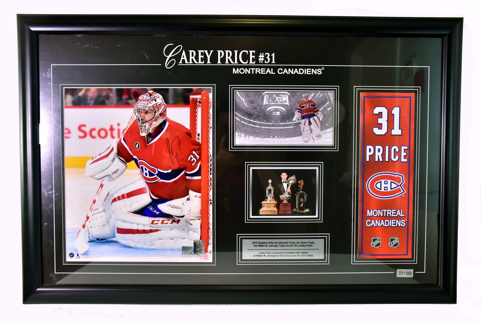 Carey Price - Autographed framework: Carey Price Encadrement autographié Numeroté et autographié. Avec certificat d'authenticité. Mesure 21 X 32 pouces Rapport de condition: Bonne condition ------------- Carey