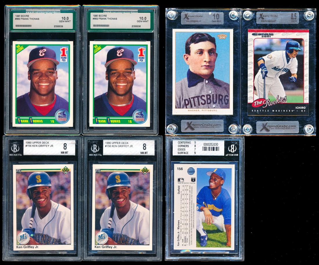 Multi-Players - Graded Basaball cards: Multi-Players Cartes De Baseball gradées 2X 1990 Score Frank Thomas gradées 10, 2002 Toops RÉ-Edition Wagner Gradée 10, 3X 1990 upper deck Ken Griffey Jr gradées 8, 2000 Ichir