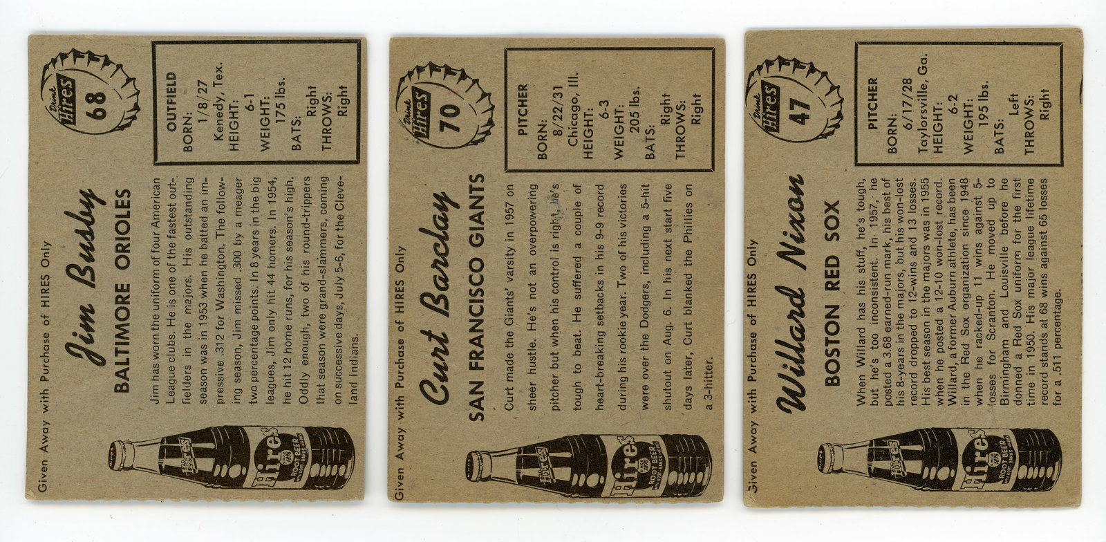 Baseball - 1958 Hires Root beer cards - 2
