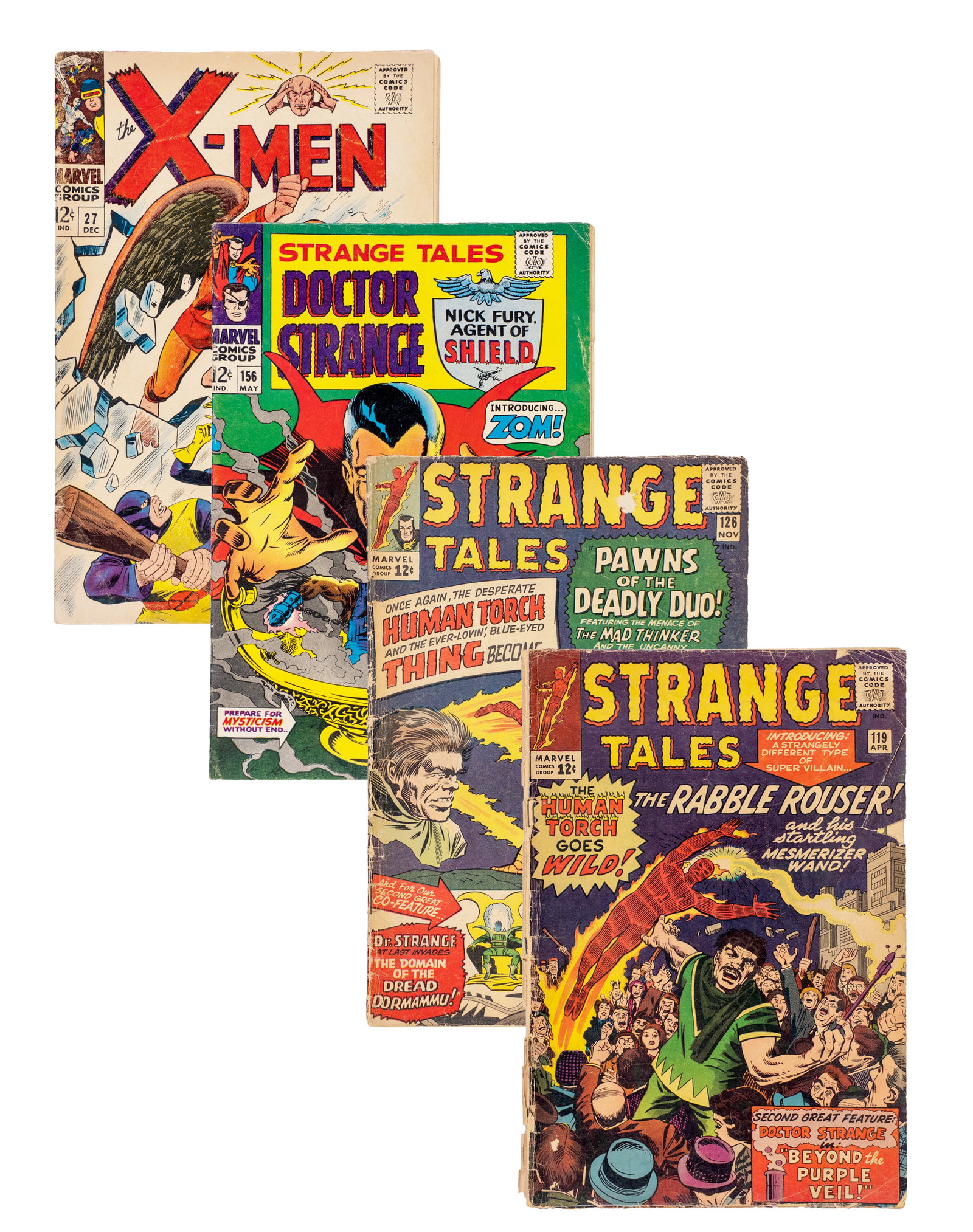 Marvel Comics - Lot of 4 comics (Strange Tales and The X-Men): Marvel Comics États-Unis/ USA Lot de 4 bandes dessinées (Strange Tales et X-Men) 3 bandes dessinées Strange Tales: # 119-126-156, 1 bande dessinée The X-Men #27 Dimension: 10