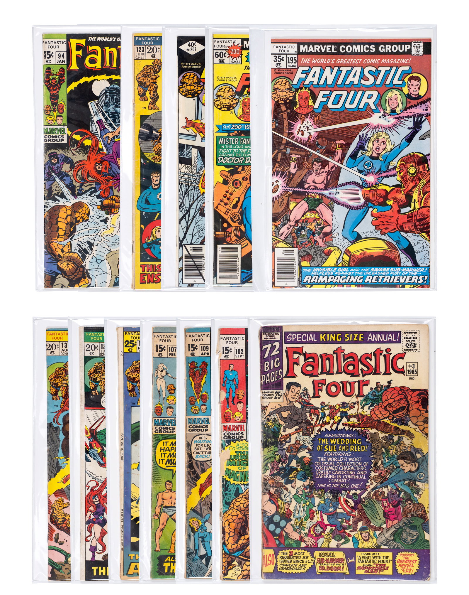 Marvel Comics - Fantastic Four comics lot: Marvel Comics États-Unis/ USA Lot de bandes dessinées Fantastic Four Lot de 13 bandes dessinées Fantastic Four: # 94-Annual 3-102-107-109-116-120-123-136-137-195-200-207 Dimension: 