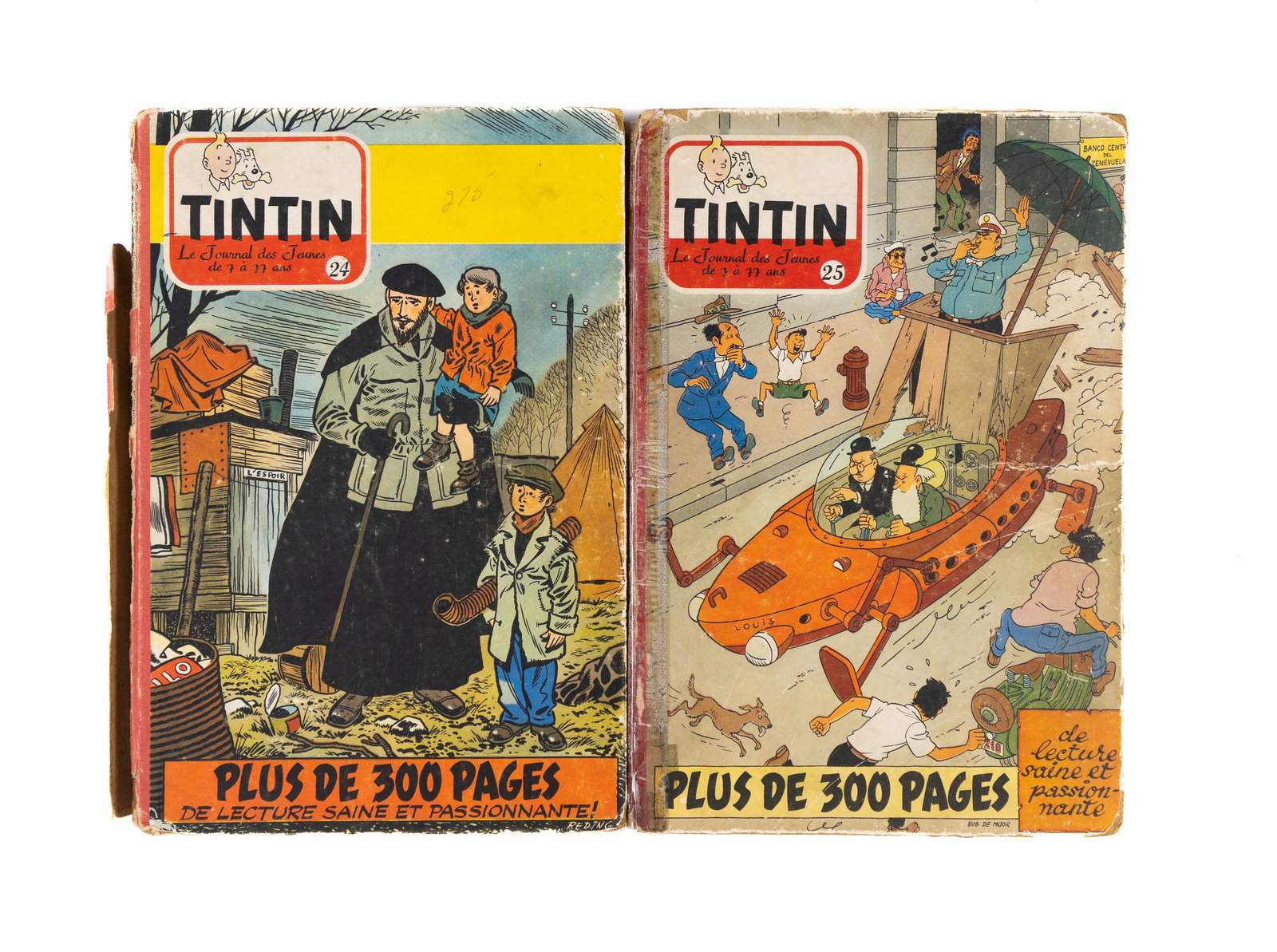 Remi, George, dit Hergé et autres - Bindings #24,25 of Journal Tintin - 1954: Remi, George, dit Hergé et autres (1907-1983) Belgique / Belgium Reliure #24 et #25 du Journal Tintin (1954) Comportent des pages de Blake et Mortimer La marque Jaune Dimension: 11 1/4" x 8 1/4"