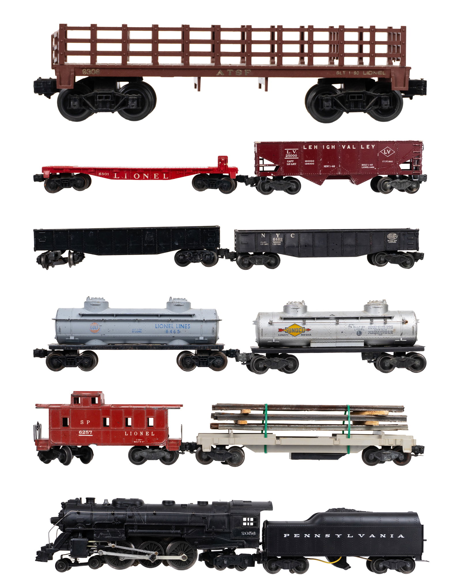 Lionel - O scale train set - 1952: Lionel États-Unis/ USA Ensemble de train échelle O (1952) Fabriqué en métal et plastique, comprend un engin à vapeur 4-6-4 modèle 2056 avec tender 2046W, wagons et fourgo