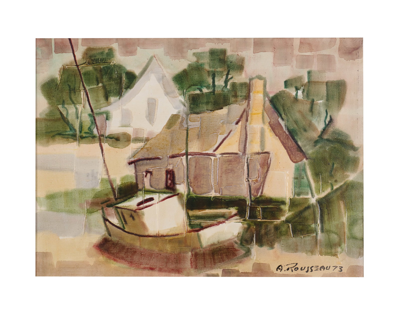 Rousseau, Albert - "Riviere aux renards, Gaspesie" - 1973: Rousseau, Albert (1908-1982) "Riviere aux renards, Gaspesie" (1973) Description (FR): Huile sur toile signee et datee en bas a droite A. Rousseau 73 Description (EN): Oil on canvas, signed and dated �