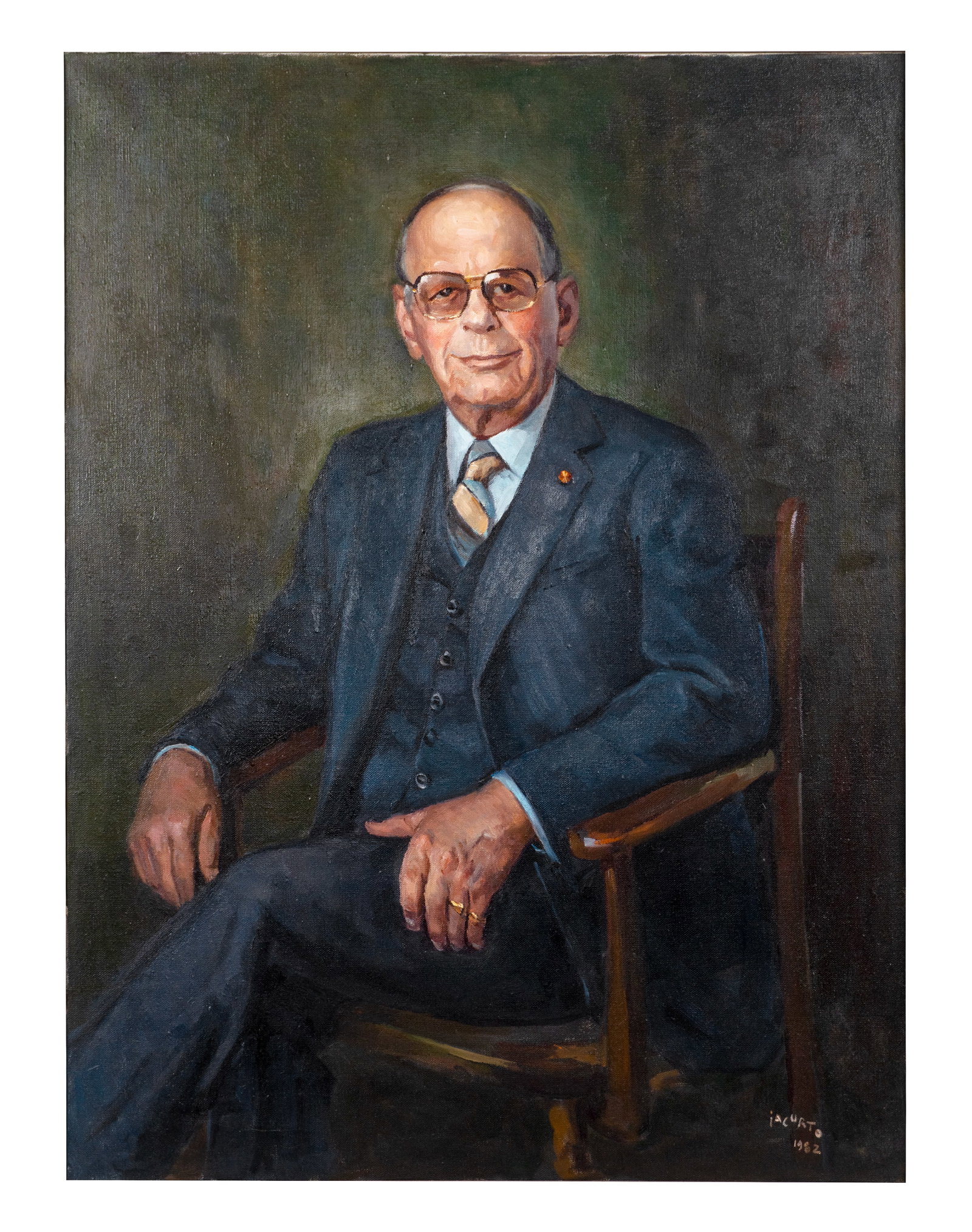 Iacurto, Francesco - Portrait d'homme - "Docteur J-A Tardif" - 1982: Iacurto, Francesco (1908-2001) Portrait d'homme - "Docteur J-A Tardif" (1982) Description (FR): Huile sur toile signee et datee en bas a droite Iacurto 82, contre signe au dos et identification sur pl