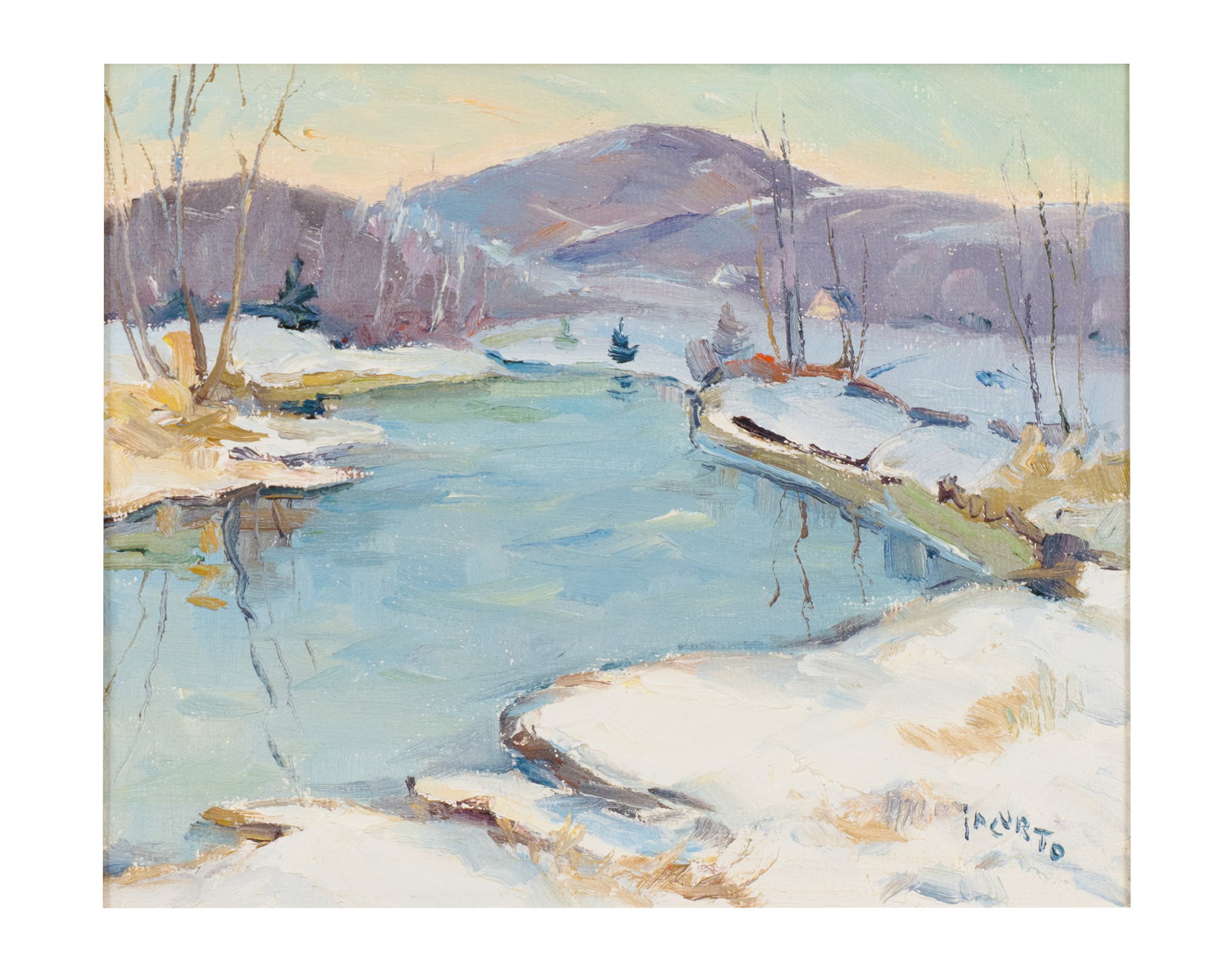 Iacurto, Francesco - Frozen lake: Iacurto, Francesco (1908-2001) Frozen lake Description (FR): Huile sur toile signee en bas a droite Iacurto Description (EN): Oil on canvas signed lower right Iacurto Dimension (PO): 25,5 x 30,5 cm