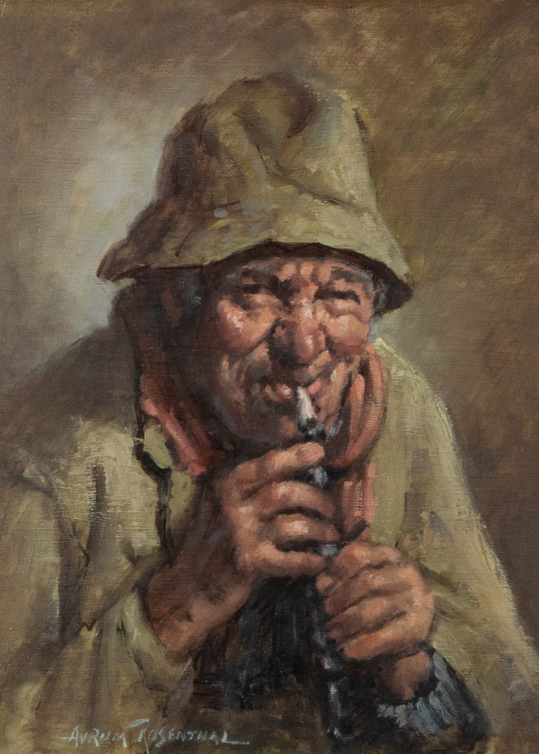 Rosenthal, Avrum - "The flute player": Rosenthal, Avrum (XXe) "The flute player" Huile sur panneau signée en bas à gauche Dimension: 16" x 12" 41 x 31 cm ------------- Rosenthal, Avrum (XXe) "The flute player" Oil on board