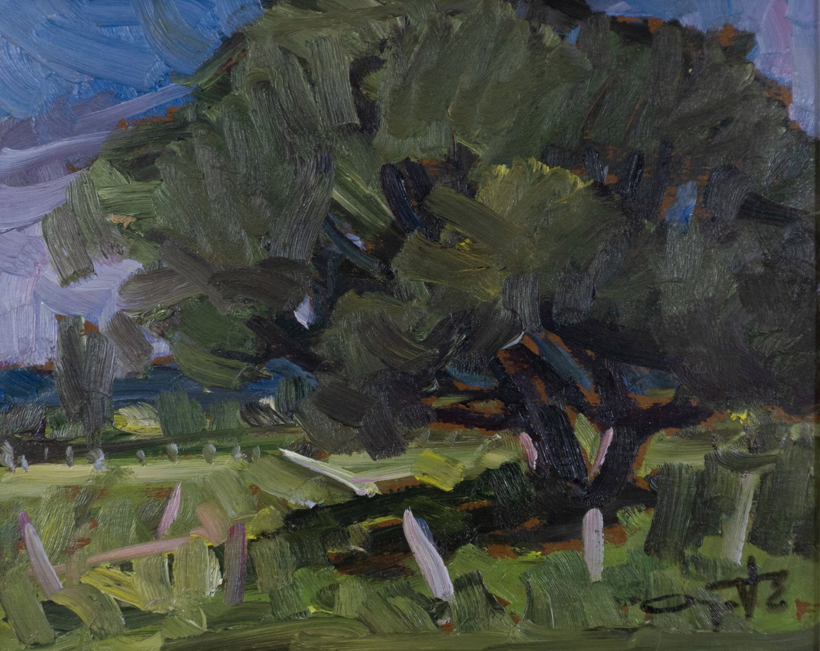 Ayotte, Léo - Green landscape: Ayotte, Léo (1909-1076) Paysage verdoyant Huile sur panneau signée en bas à droite Ayotte Dimension: 8" x 10" 20 x 25.5 cm Rapport de condition: Écaillements de la peinture