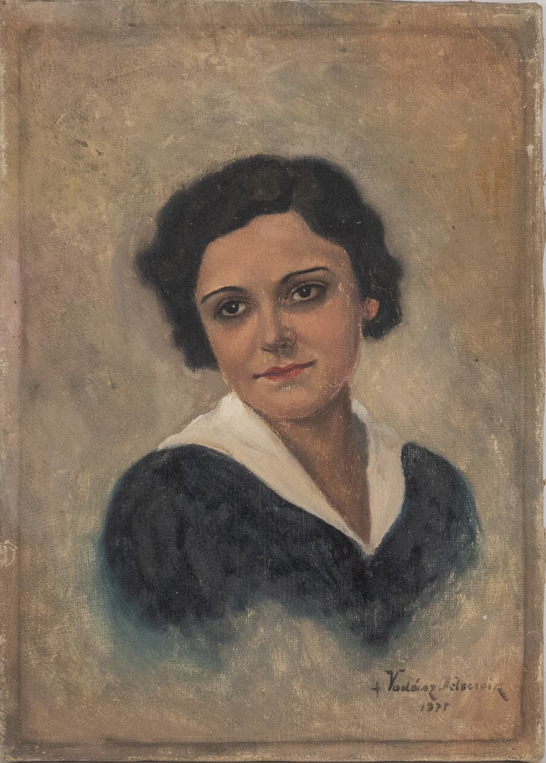 Vadasz Delacroix Géza - Portrait of a woman: Vadasz Delacroix Géza (XXe) Portrait de femme Huile sur toile signée et datée en bas à droite Dimension: 14" x 10" 36 x 26 cm ------------- Vadasz Delacroix Géza (XXe)