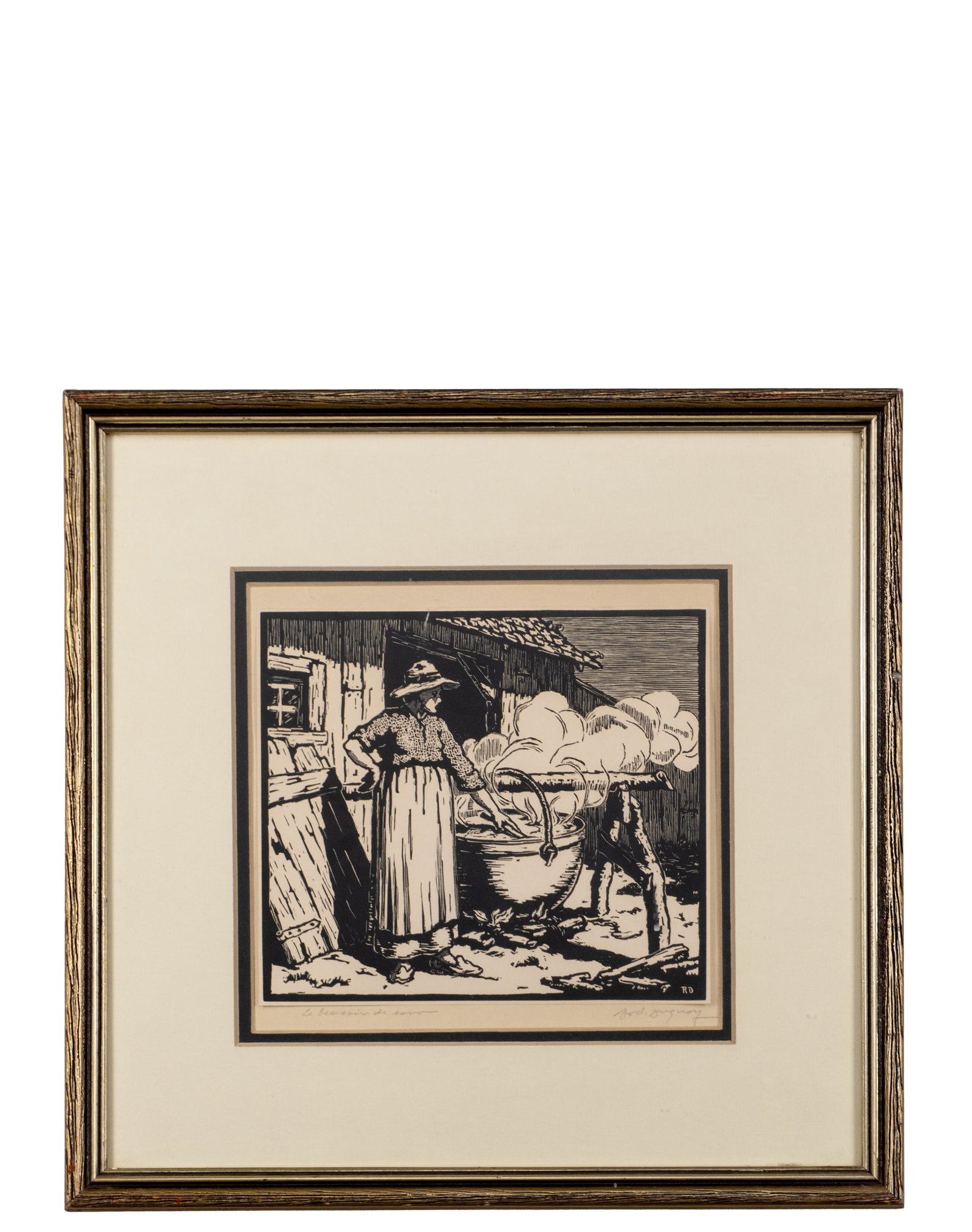 Duguay, Rodolphe - The pot: Duguay, Rodolphe (1891-1973) La marmite Gravure sur bois signée RD dans le bloque, signée à la main au bas droit Dimension: 7.5" x 9" 19 x 22 cm ------------- Duguay, Rodolphe