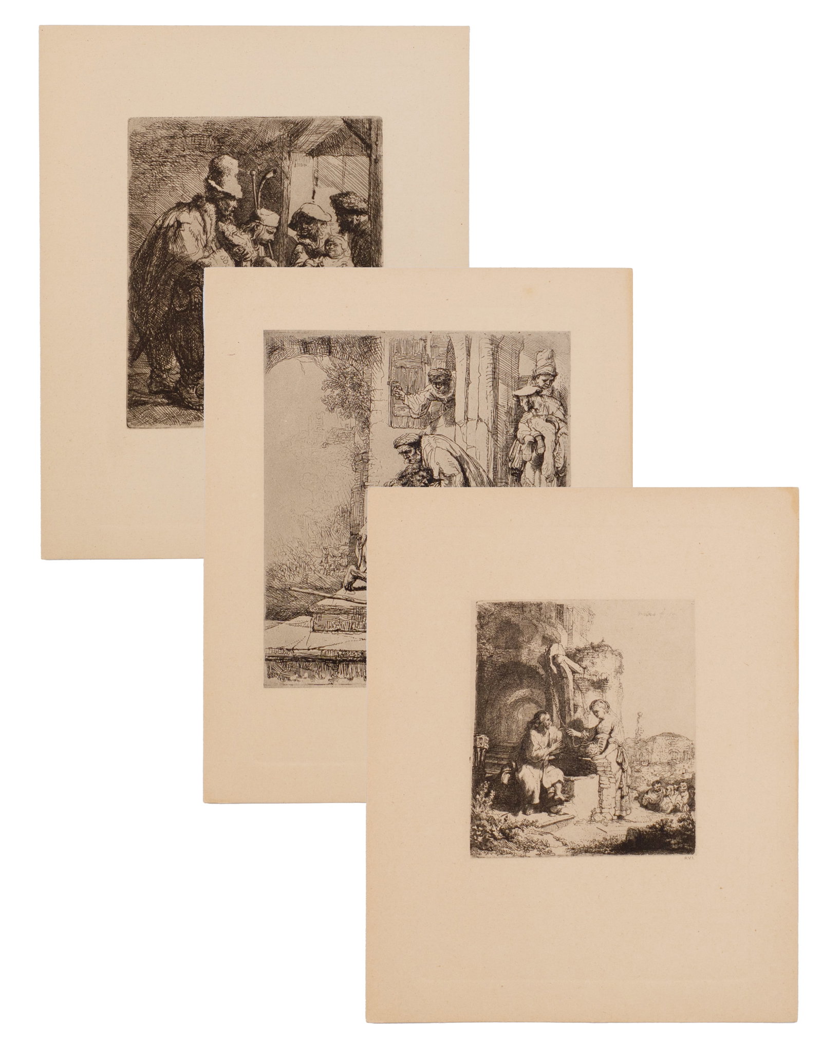 D'après / After Rembrandt, Van Rijn - 3 etchings: D'après / After Rembrandt, Van Rijn (1606-1669) 3 gravures Lot de 3 gravures d'après Rembrandt, signées dans la plaque Dimension: 9" x 7" 23 x 18 cm ------------- D'après / After R