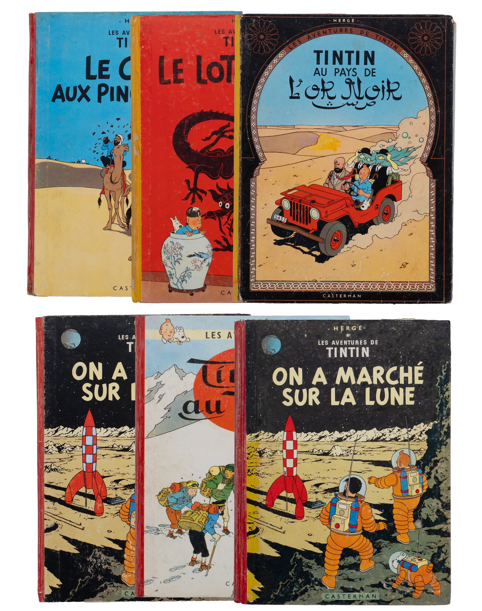 Remi, Georges dit HERGÉ - Lot of Tintin albums - 1950-60's: Remi, Georges dit HERGÉ (1907-1983) Belgique \ Belgium Lot d'albums Tintin vintage (1950-60's) Éditions des années 1960 sauf Le crabe aux pinces d'or datant des années 1950.