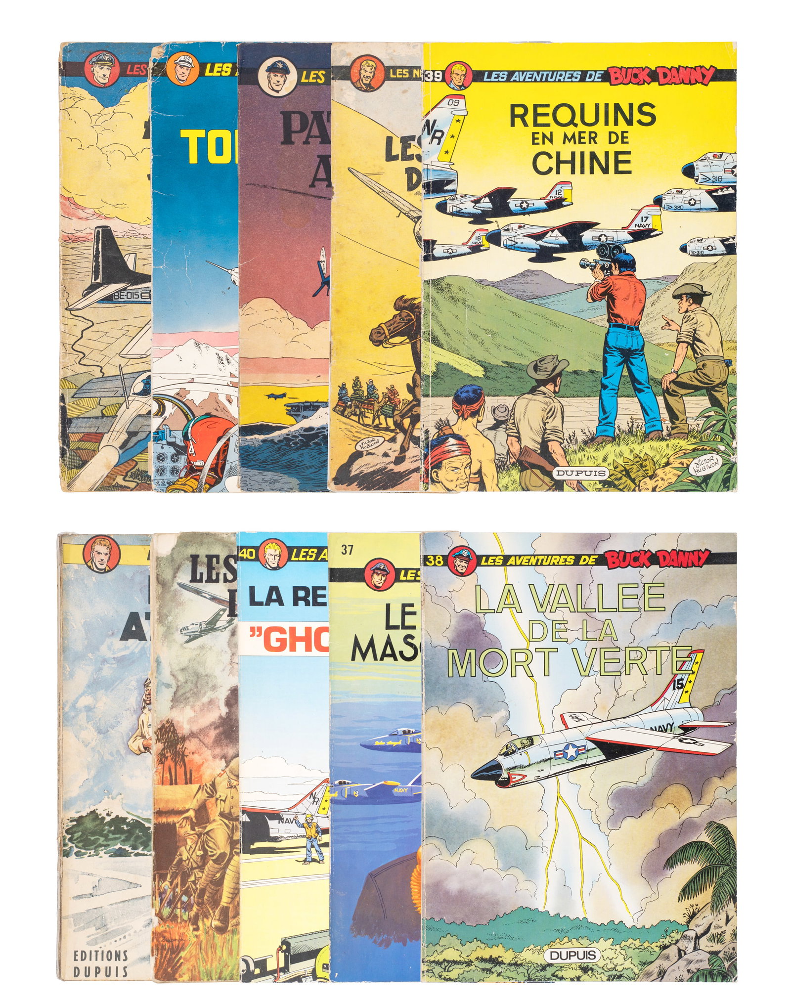 Hubinon, Victor / Charlier, Jean-Michel - Buck Danny lot - 1948-1979: Hubinon, Victor / Charlier, Jean-Michel (1924-1979 \ 1924-1989) Belgique \ Belgium Lot Buck Danny (1948-1979) Les japs attaquent réédition 1952, Les mystères de Midway rééditi