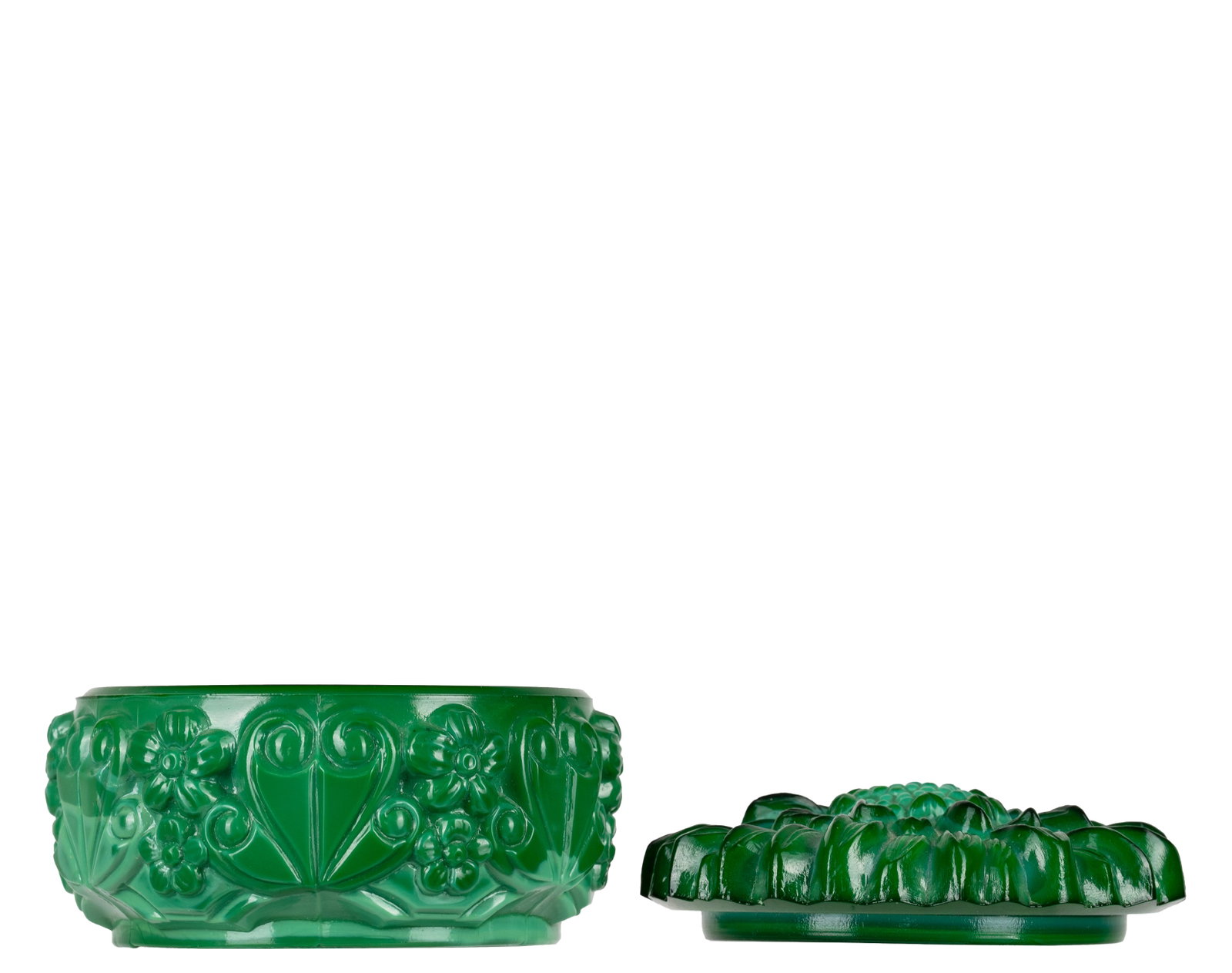 Malachite glass trinket box - c1930 - 2