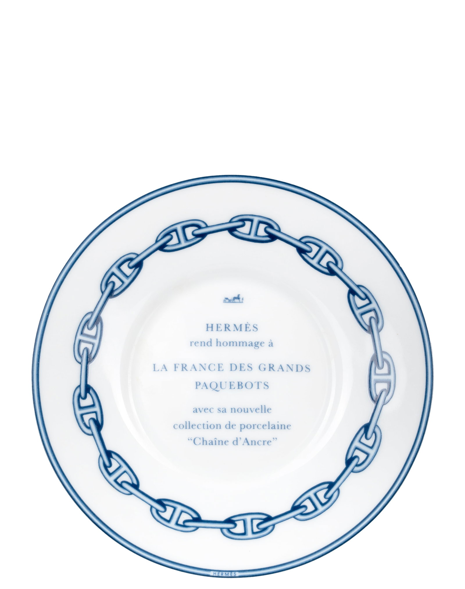 Hermes - Chaine d'Ancre plate: Hermes France Assiette Chaîne d'Ancre Petite assiette La france des grands paquebots, marques Hermès au dos Dimension: Diametre 5 3/4" Diamètre 14 cm ------------- Hermes France Chaine