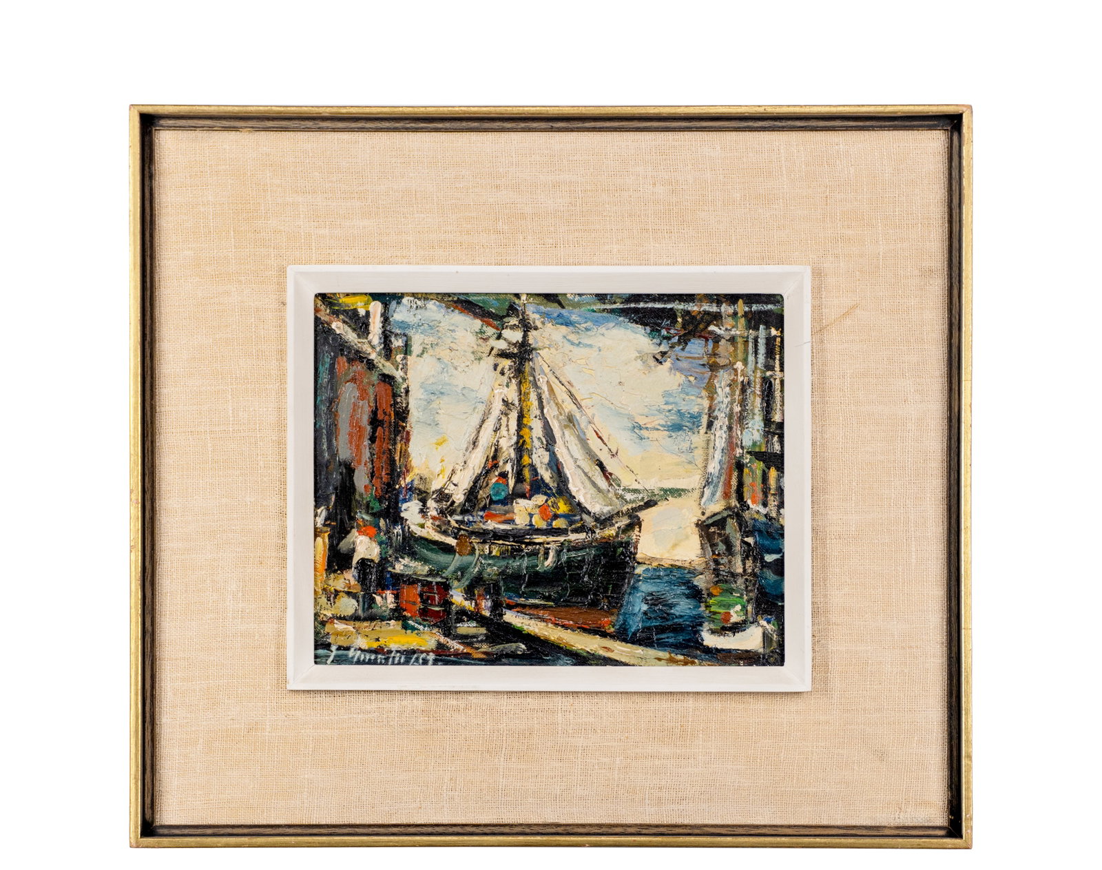 Giunta, Joseph - "Marine" - 1959: Giunta, Joseph (1911-2001) "Marine" (1959) Huile sur panneau signée au bas a gauche Dimension: 10" x 8" 25.5 x 20cm ------------- Giunta, Joseph (1911-2001) "Marine" (1959) Oil on board signed