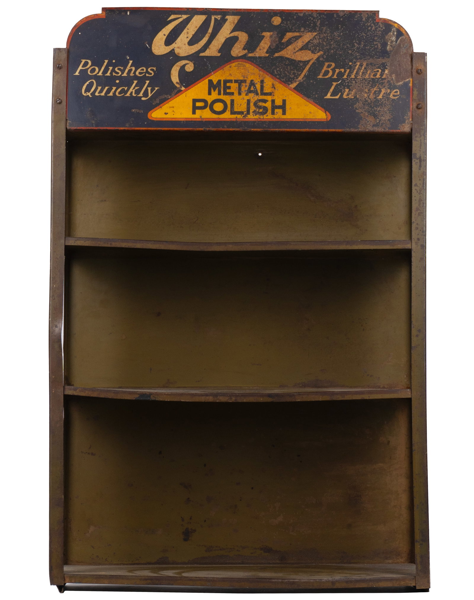 Vintage Whiz Metal Polish store Display - Début XXe siècle: Présentoir de commerce vintage Whiz Metal Polish (Début XXe siècle) Fait de métal, l'affiche est en tole lithographiée. marqué Reg. US patent office & foreign countries