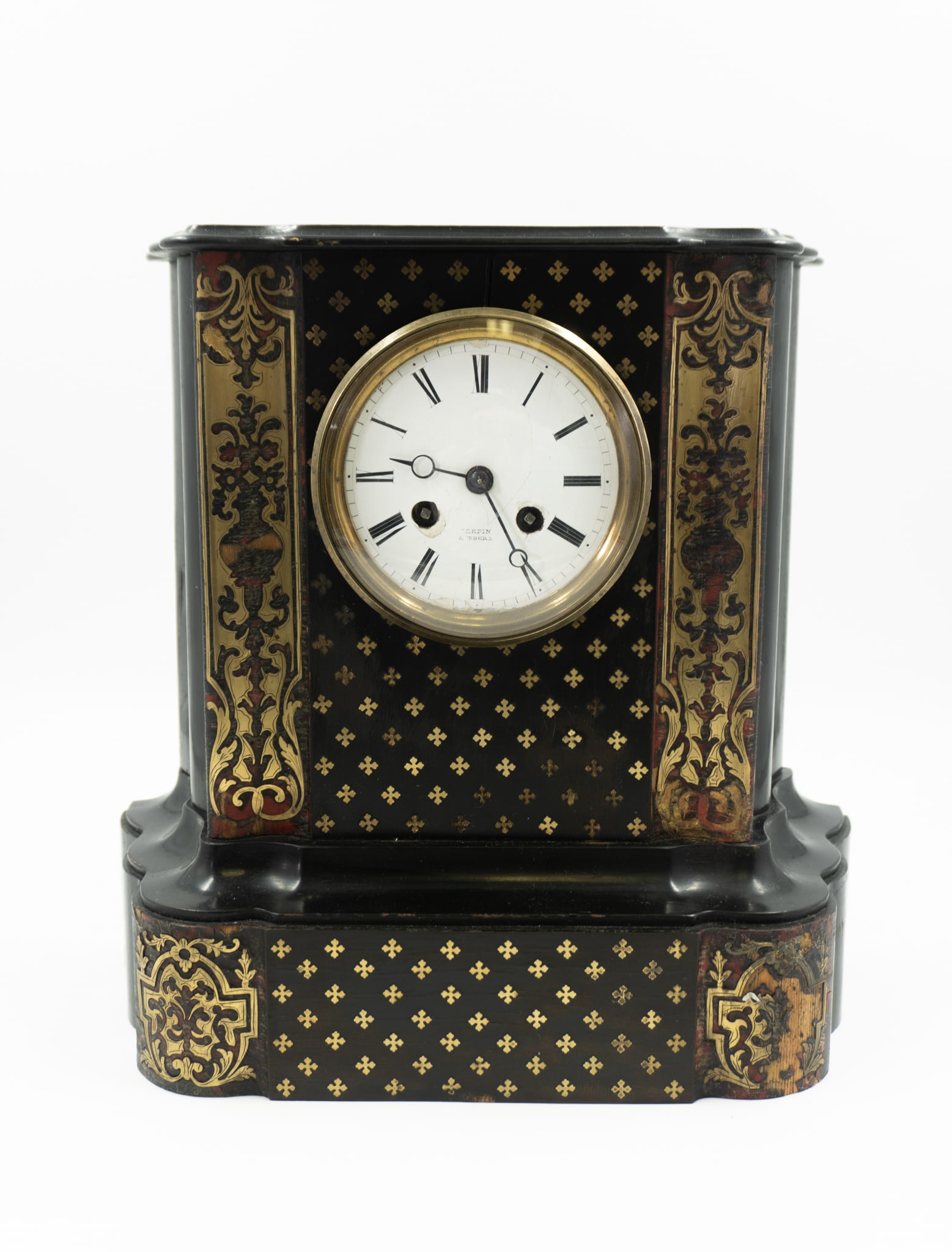 Terpin \ Japy - Boulle type clock - XIXe siècle: Terpin \ Japy France Horloge de type Boulle (XIXe siècle) Pendule de cheminée française de style Boulle par Japy Frères. mouvement à heure et sonnerie 8 jours avec cadran en